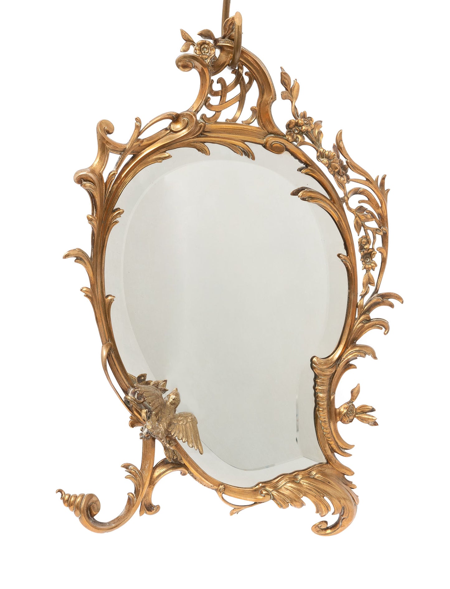 Antique Brass Mirror with Bird Early 20th Century Highly Decorative Shape (Code 1457)