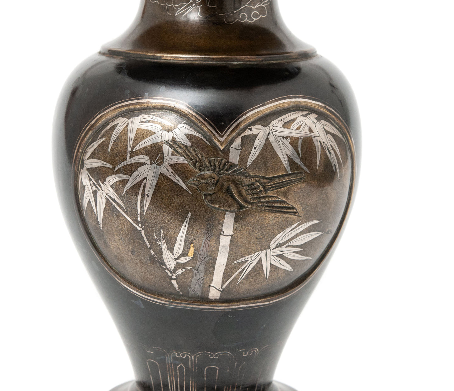 Fine Antique Meiji Period Japanese Bronze & Mixed Metal Inlaid Patinated Vase (Code 1463)