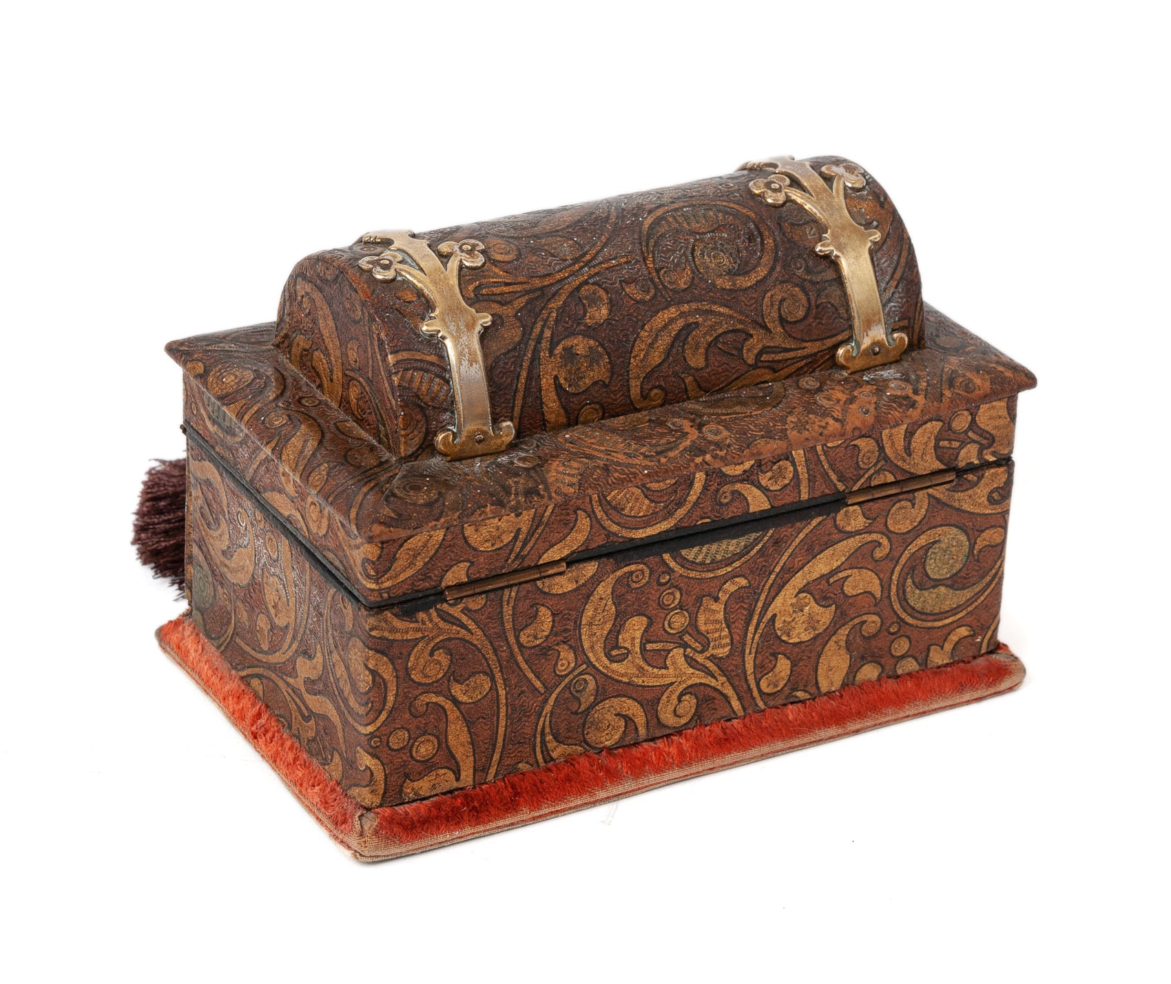 Antique French Palais Royal Gilt Brass & Leather Scent Box with Glass Bottles (Code 1533)