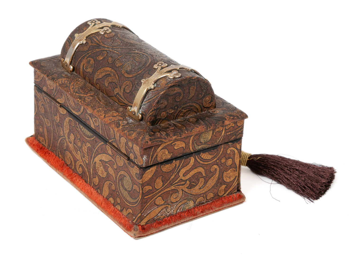 Antique French Palais Royal Gilt Brass & Leather Scent Box with Glass Bottles (Code 1533)