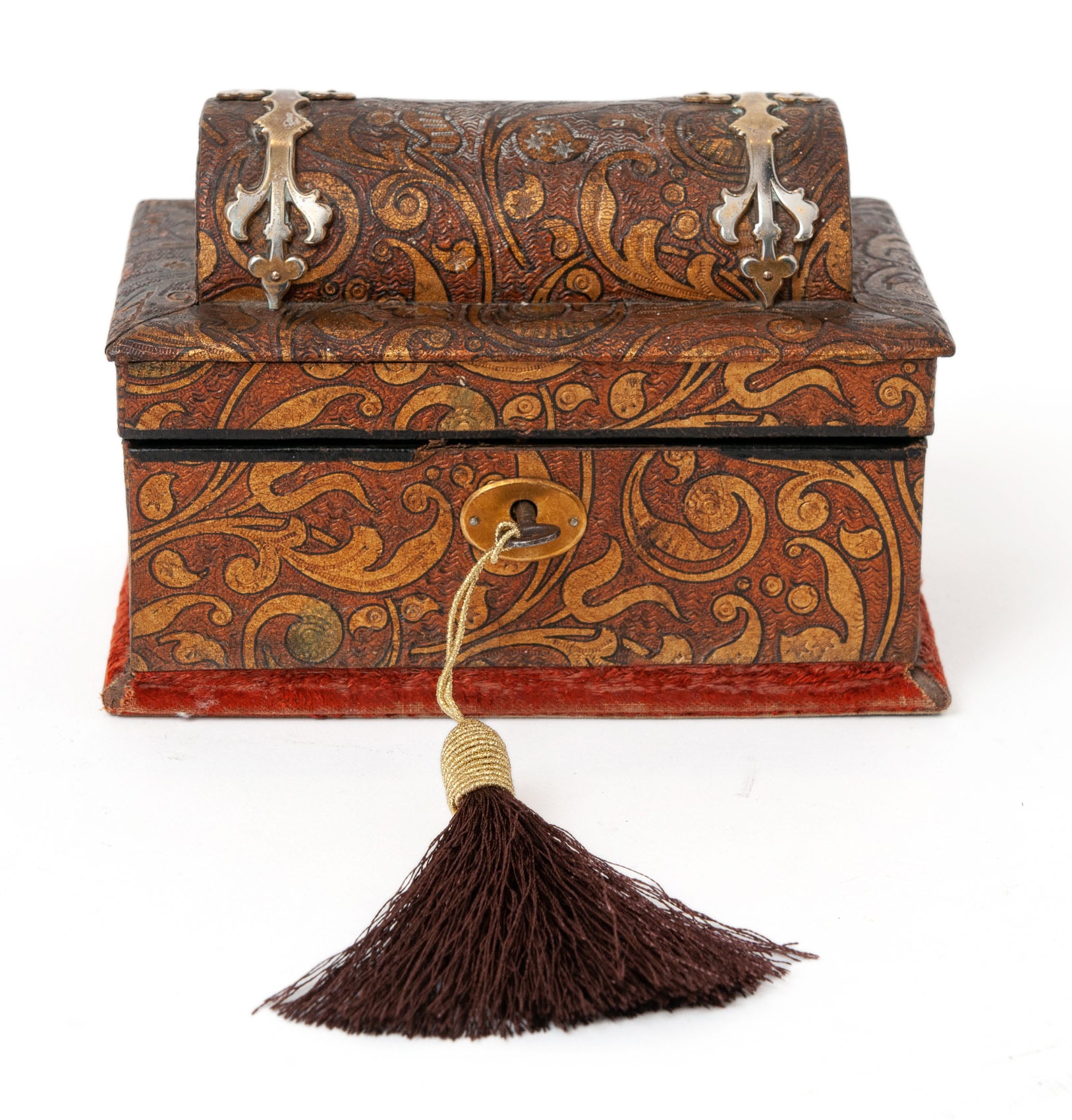 Antique French Palais Royal Gilt Brass & Leather Scent Box with Glass Bottles (Code 1533)