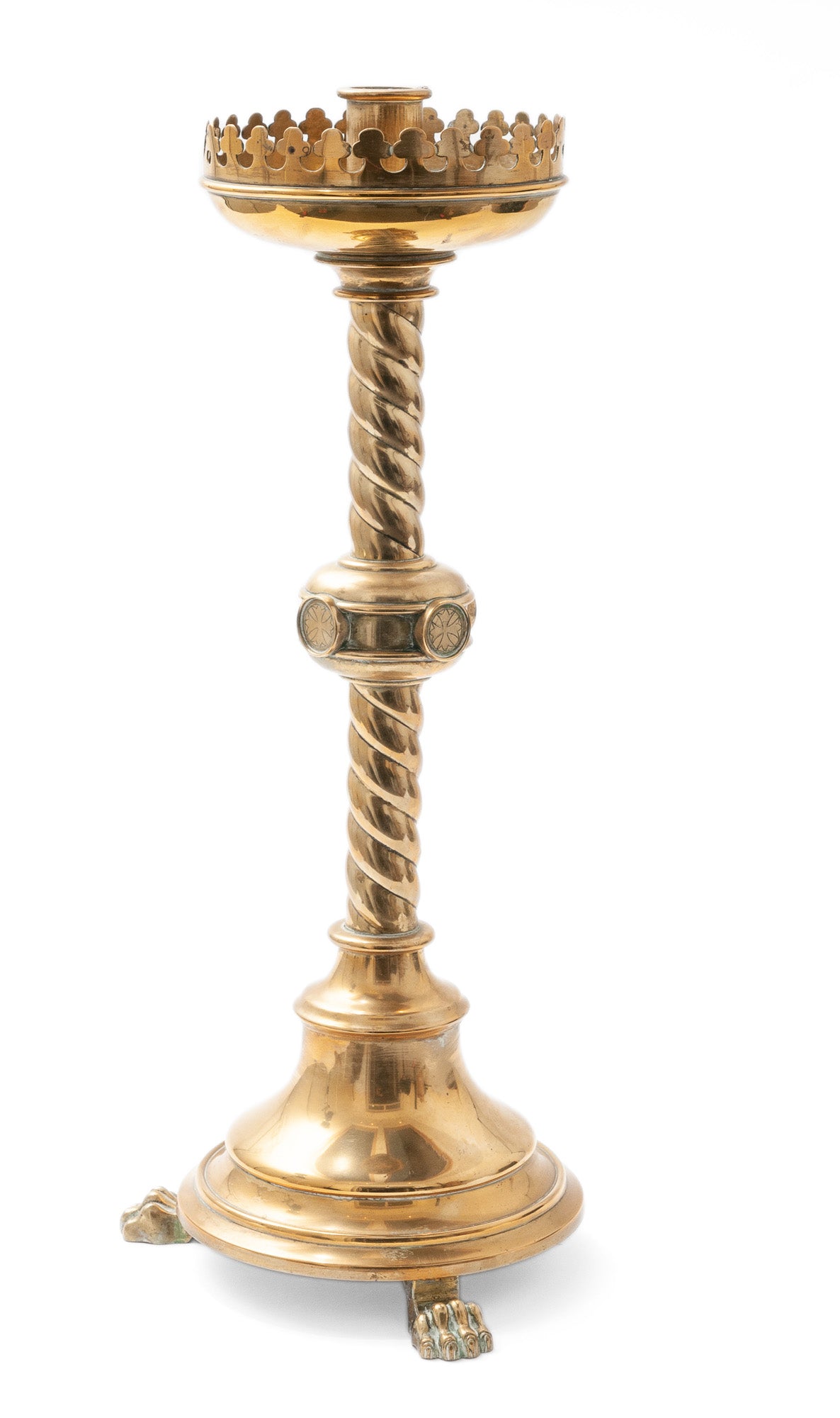 Antique 19th Century Large Brass Ecclesiastical Barley Twist Candlestick (Code 1556)
