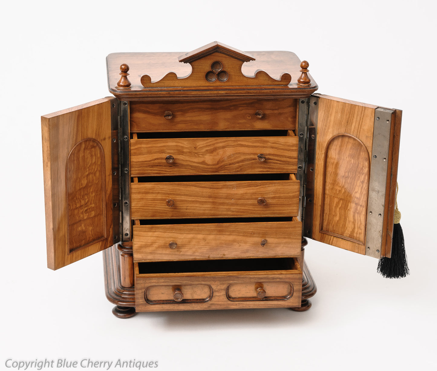 Antique Miniature Figured Walnut Armoire Table Top Cabinet / Jewellery Box (Code 1558)