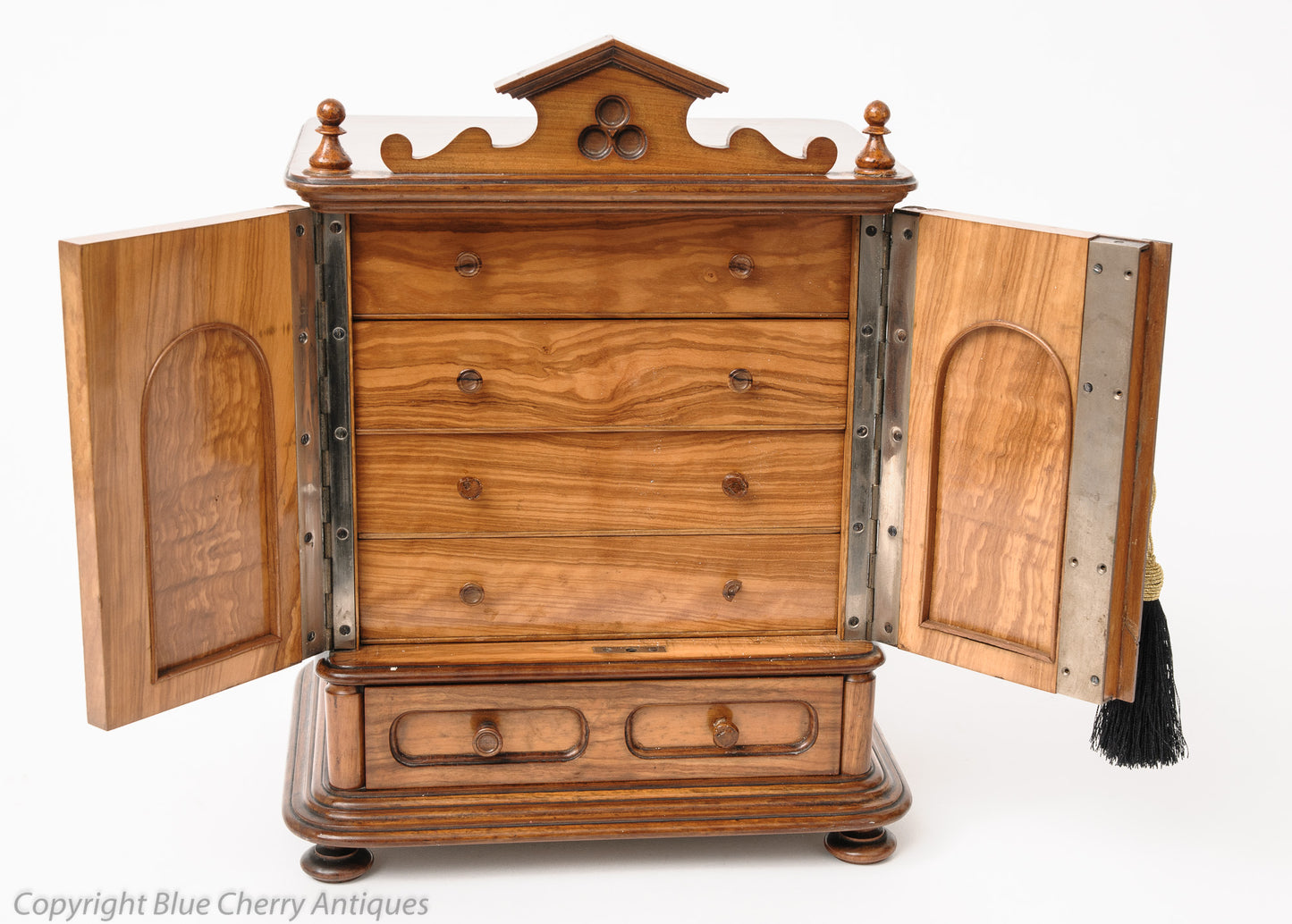 Antique Miniature Figured Walnut Armoire Table Top Cabinet / Jewellery Box (Code 1558)