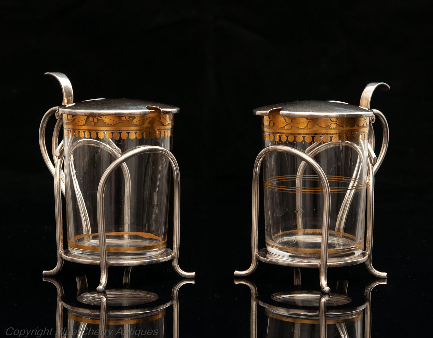 Fine & Rare Pair of Hukin & Heath Silver & Gilt Glass Hot Toddy Cups London 1907 (Code 1637)