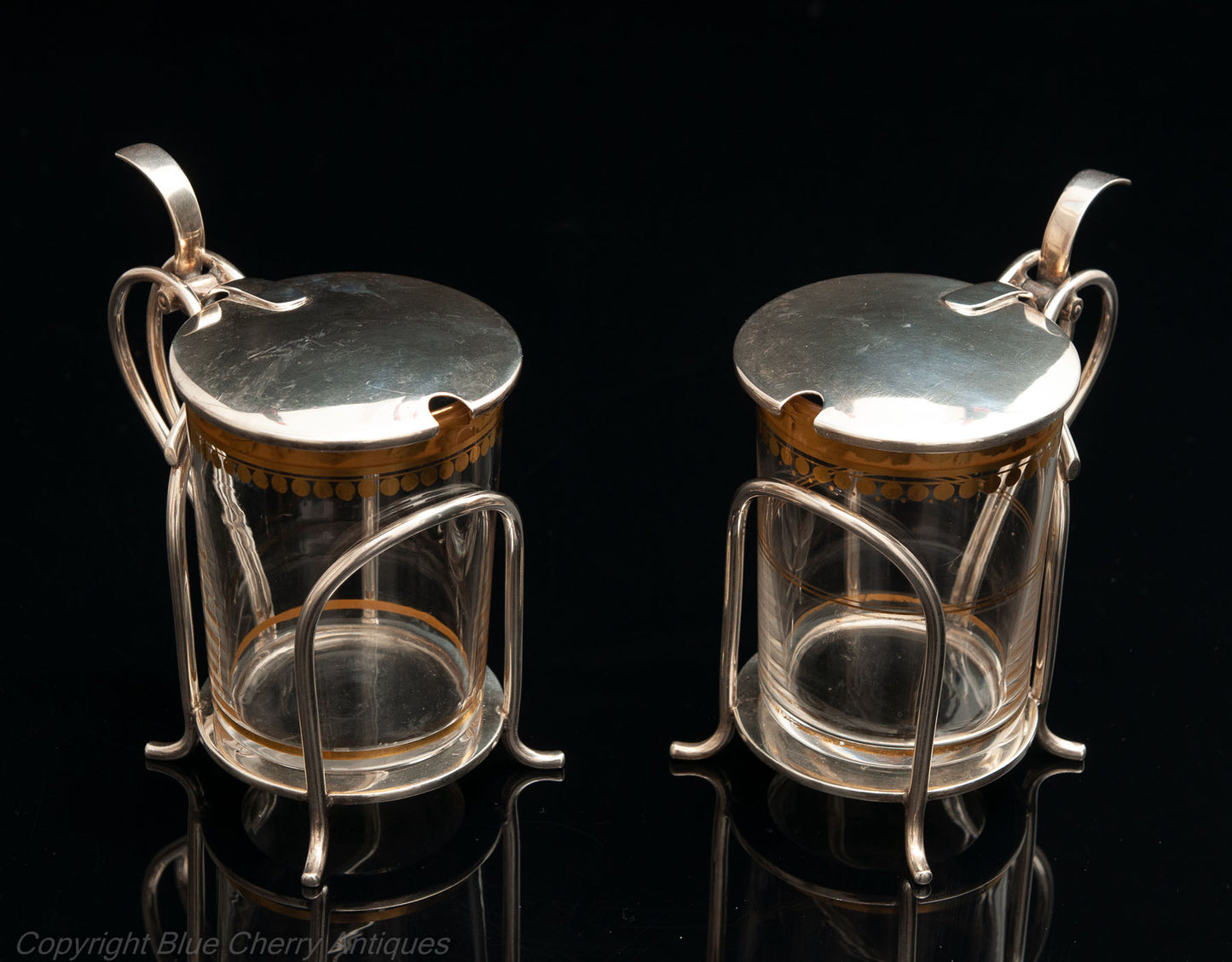 Fine & Rare Pair of Hukin & Heath Silver & Gilt Glass Hot Toddy Cups London 1907 (Code 1637)