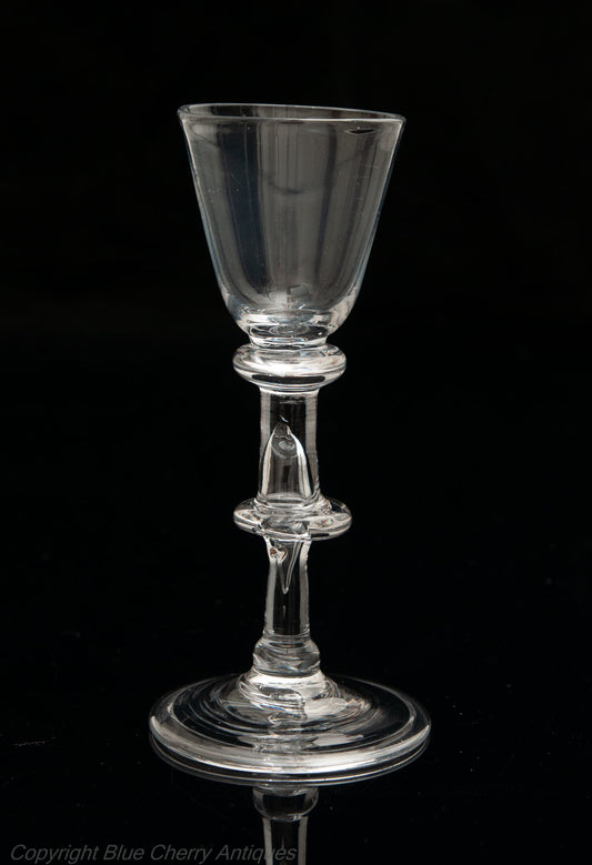 Antique Georgian Balustroid Wine Drinking Glass - English Lead George II c1740 (Code 1639)