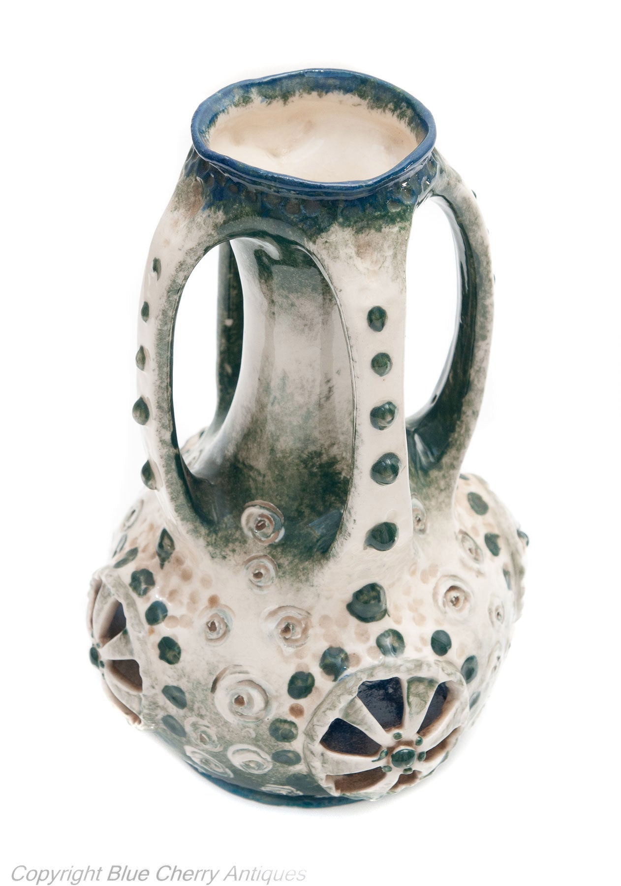 Pair Antique Imperial Amphora Austria Turn Teplitz Art Pottery Morania Vases (Code 1650)