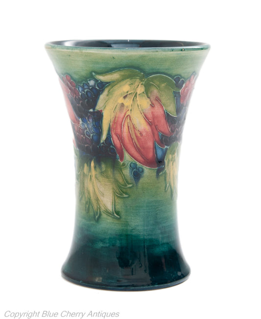 William Moorcroft Scarce Leaf and Blackberry Pattern Tubelined Vase in Sea Green (Code 1663)