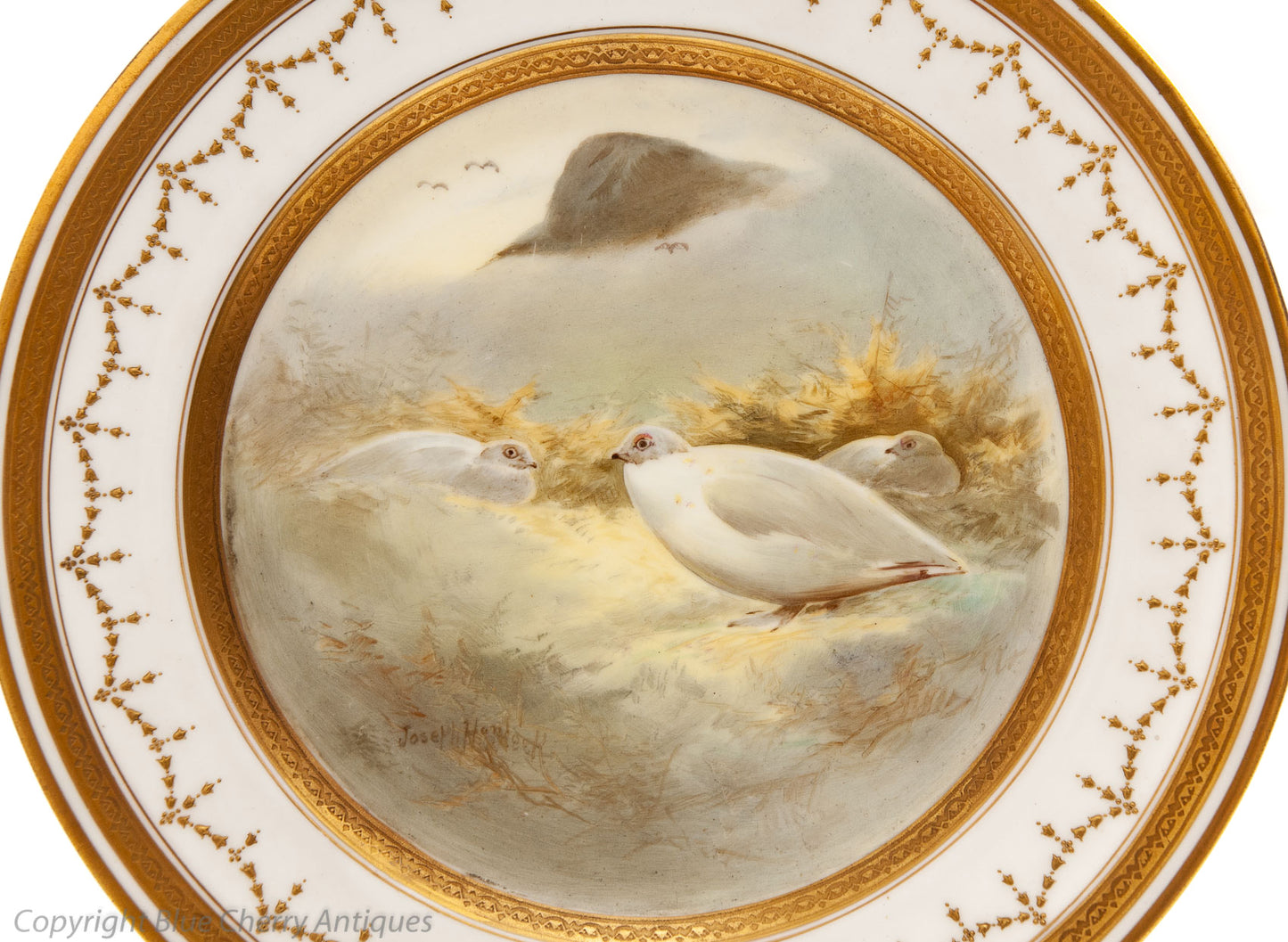 Antique Royal Doulton for Tiffany Joseph Hancock Hand Painted Ptarmigan Plate (Code 1672)