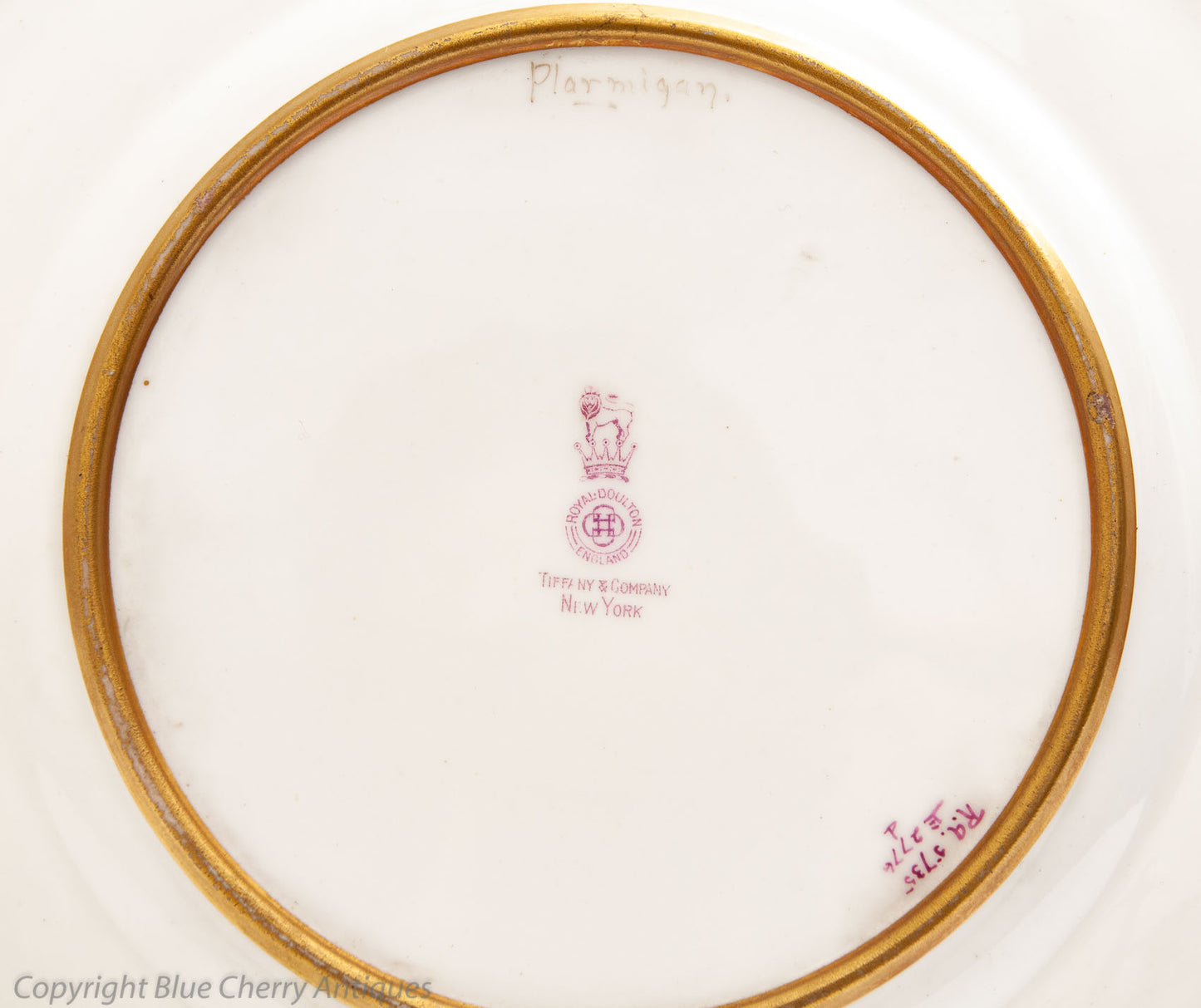 Antique Royal Doulton for Tiffany Joseph Hancock Hand Painted Ptarmigan Plate (Code 1672)
