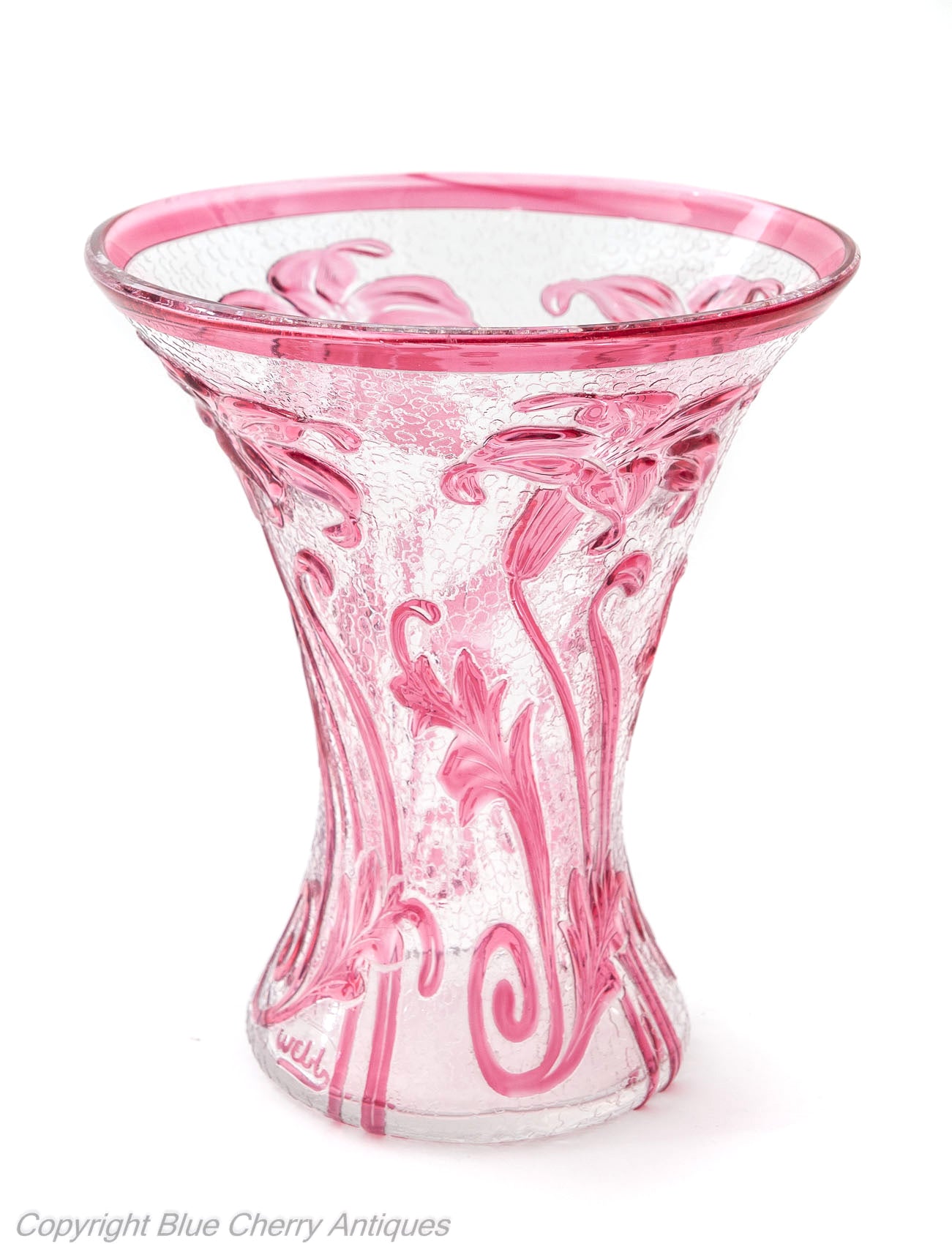 Thomas Webb Cameo Fleur Lily Pattern Art Glass Vase in Cranberry and Clear (Code 1766)