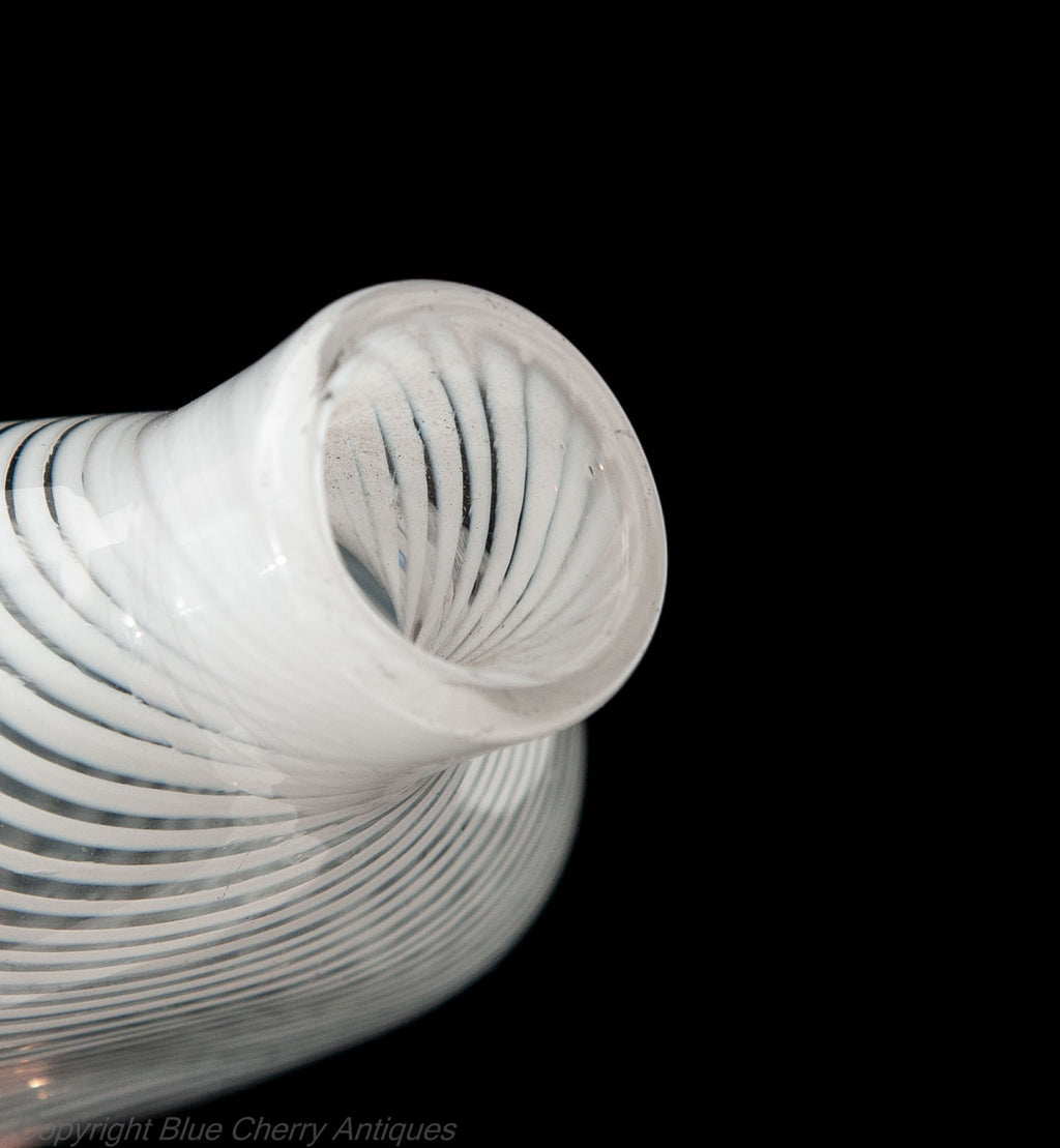 Antique Nailsea Bristol Glass White Spiral Band Decorated Drinks Flask c1860 (Code 1768)