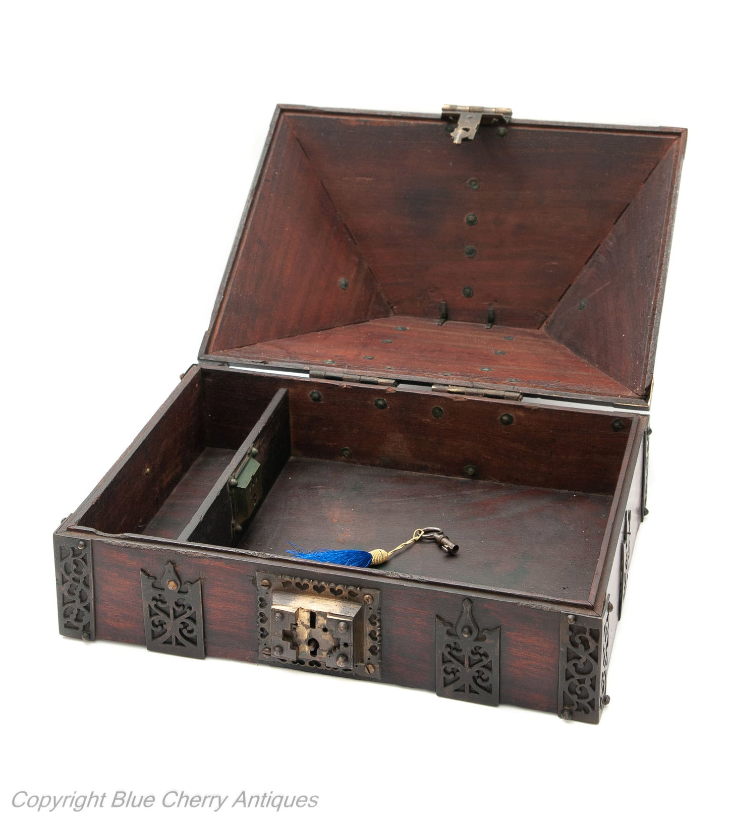 Antique Indian Mahogany Wood & Brass Kerala Nettur Petti Jewellery or Dowry Box (Code 1778)