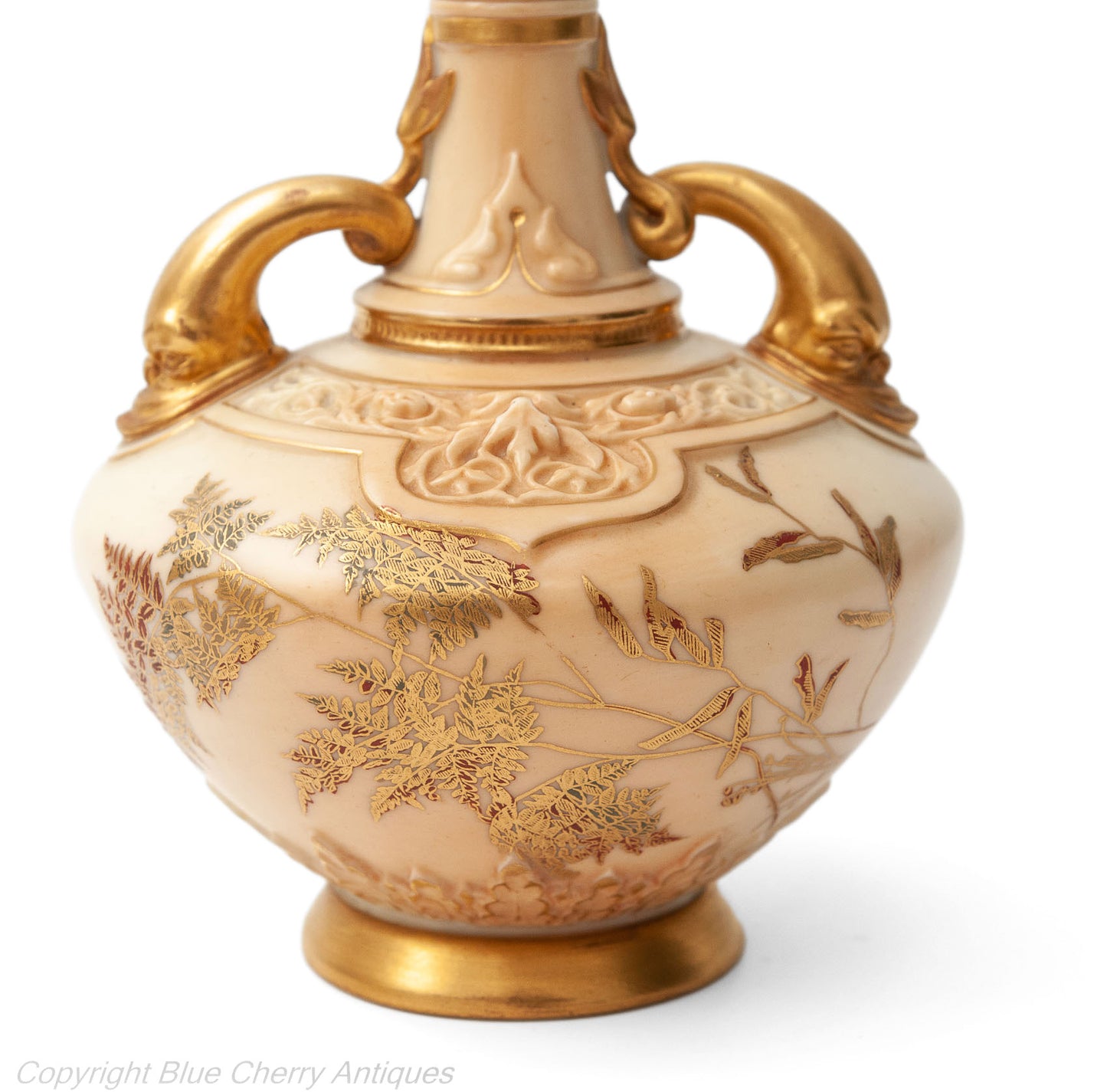 Antique Royal Worcester China Persian Range Dolphin Handled Ivory Ware Vase - Code 1793