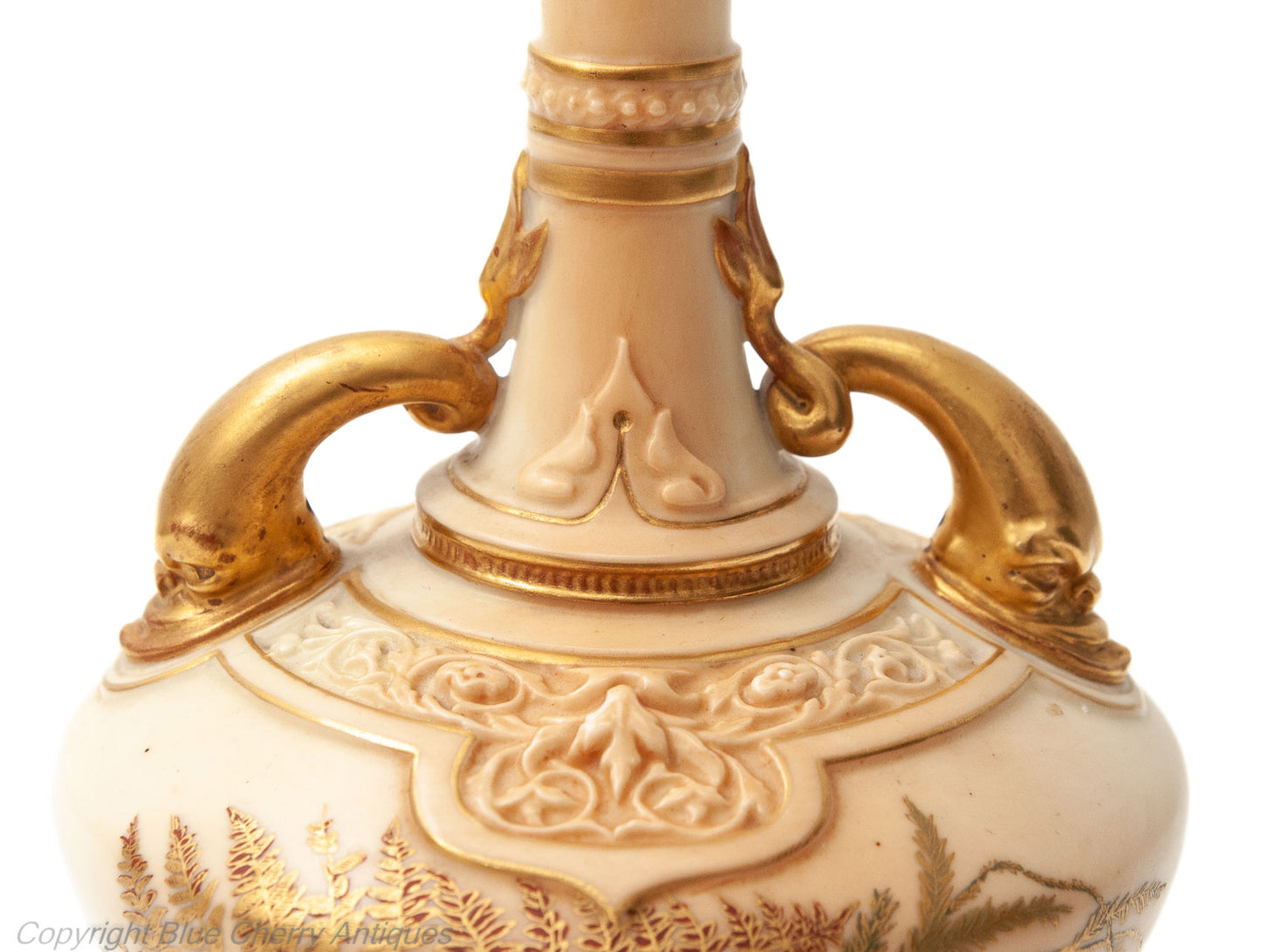 Antique Royal Worcester China Persian Range Dolphin Handled Ivory Colour Vase - Code 1794