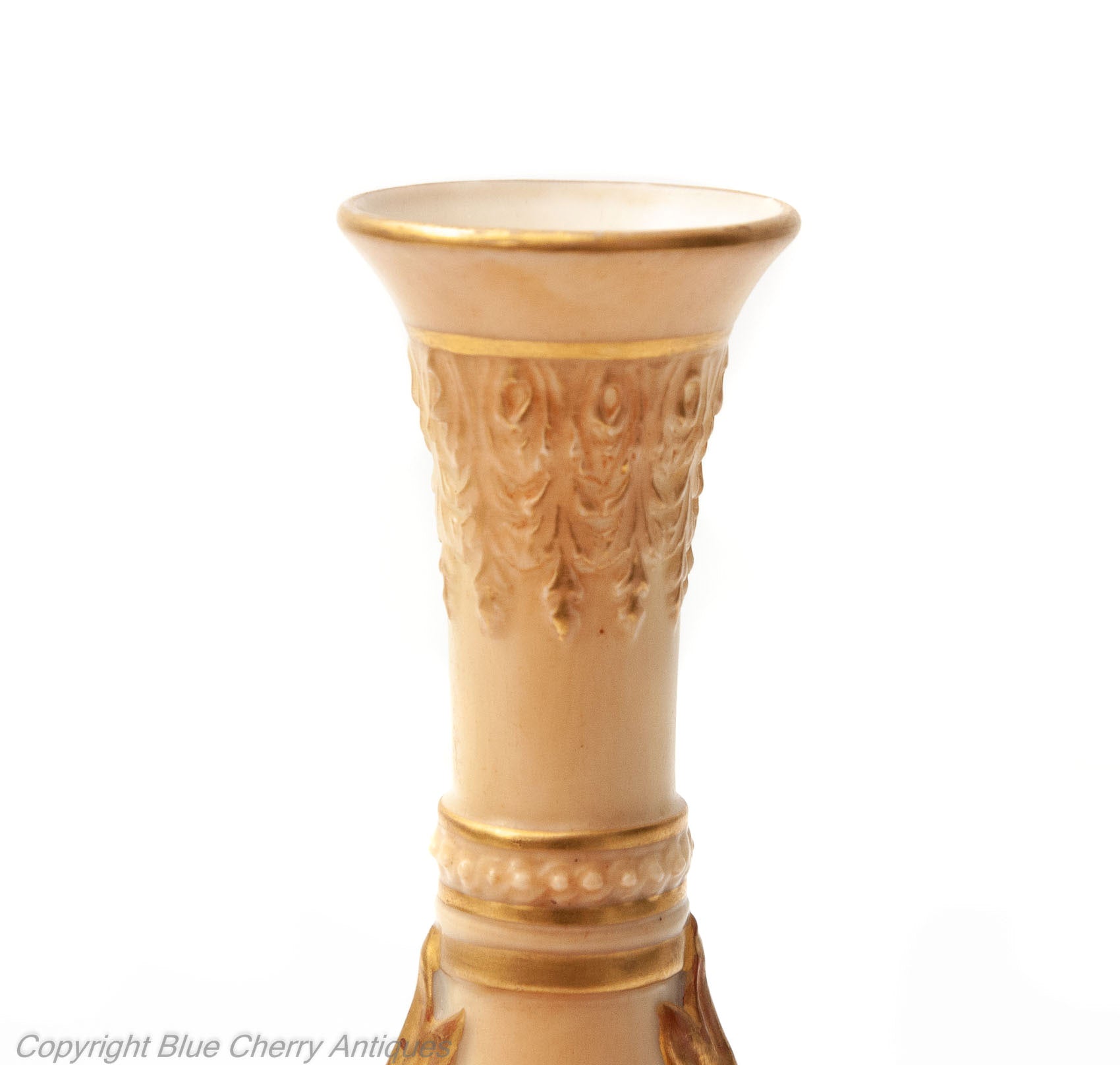 Antique Royal Worcester China Persian Range Dolphin Handled Ivory Colour Vase - Code 1794