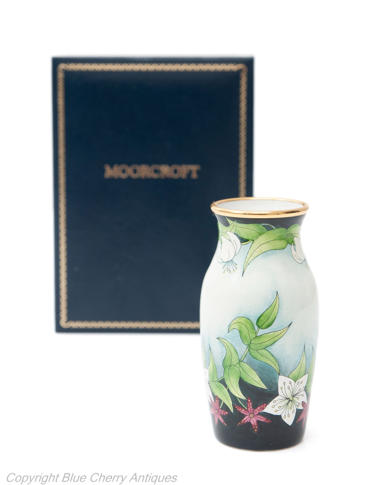 Moorcroft Enamels Miniature Hand Painted Vase with Flowers in Presentation Box (Code 1804)