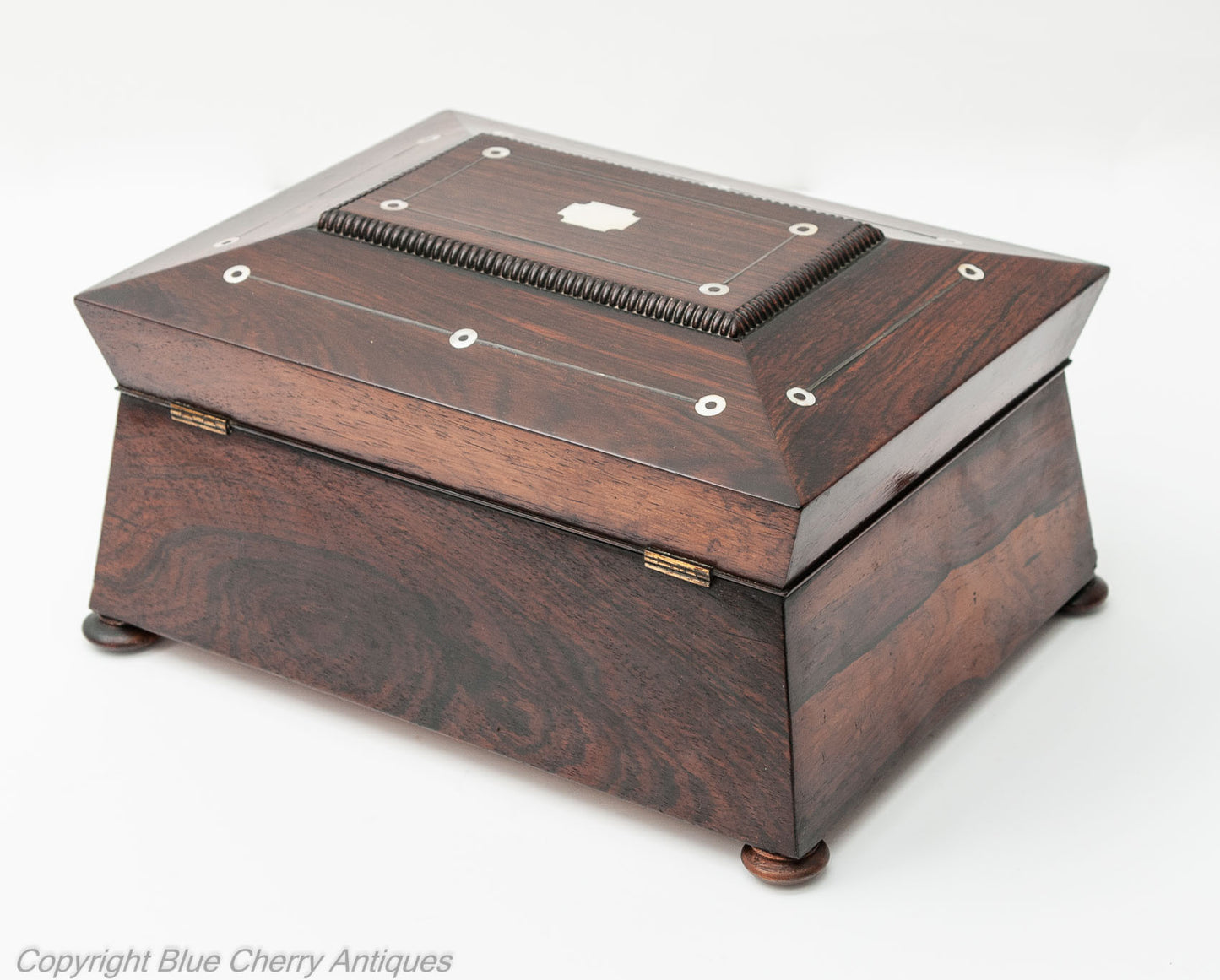 Antique 19th Century Rosewood & Mother of Pearl Ladies Work Box with Lock & Key (Code 1808)