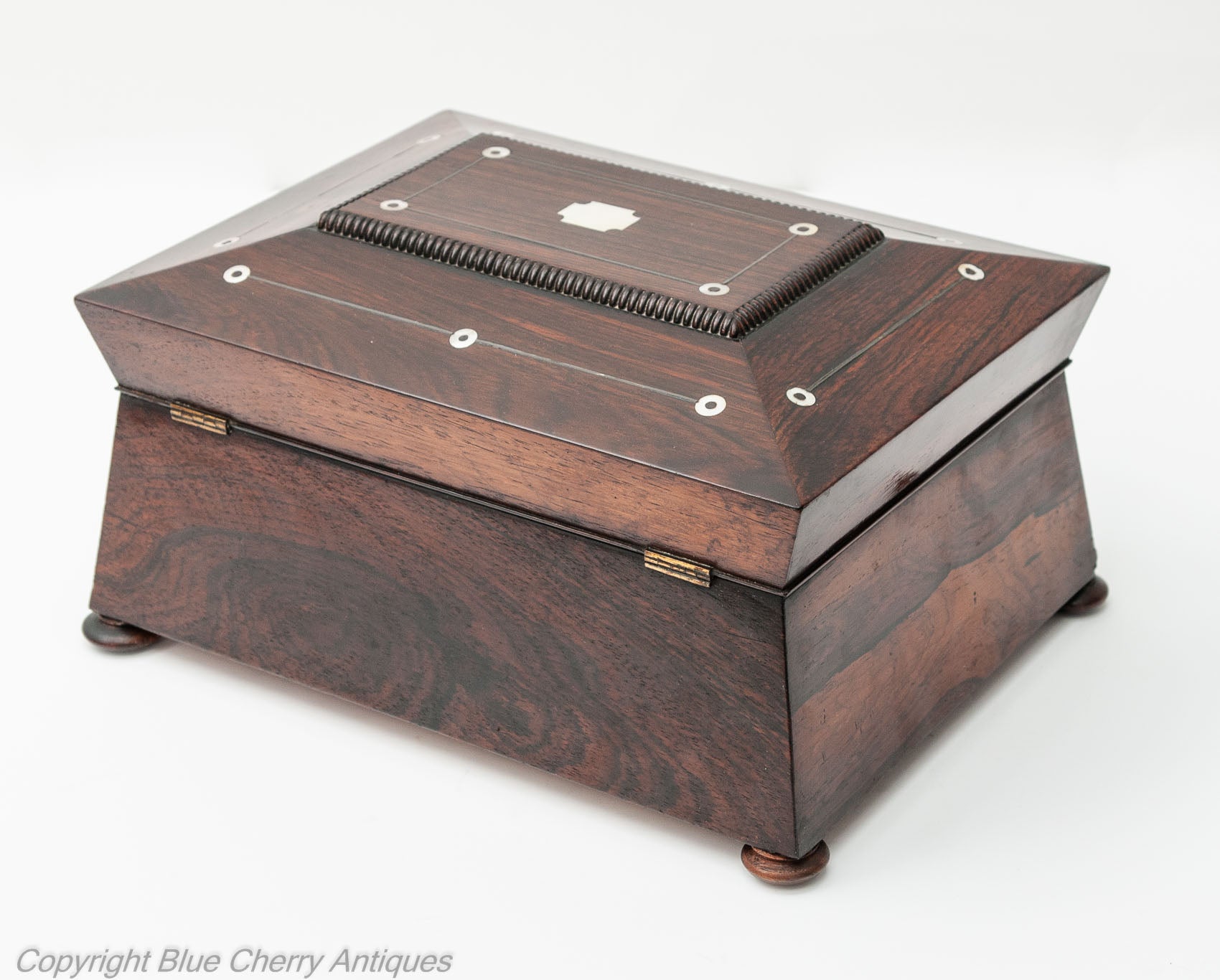 Antique 19th Century Rosewood & Mother of Pearl Ladies Work Box with Lock & Key (Code 1808)