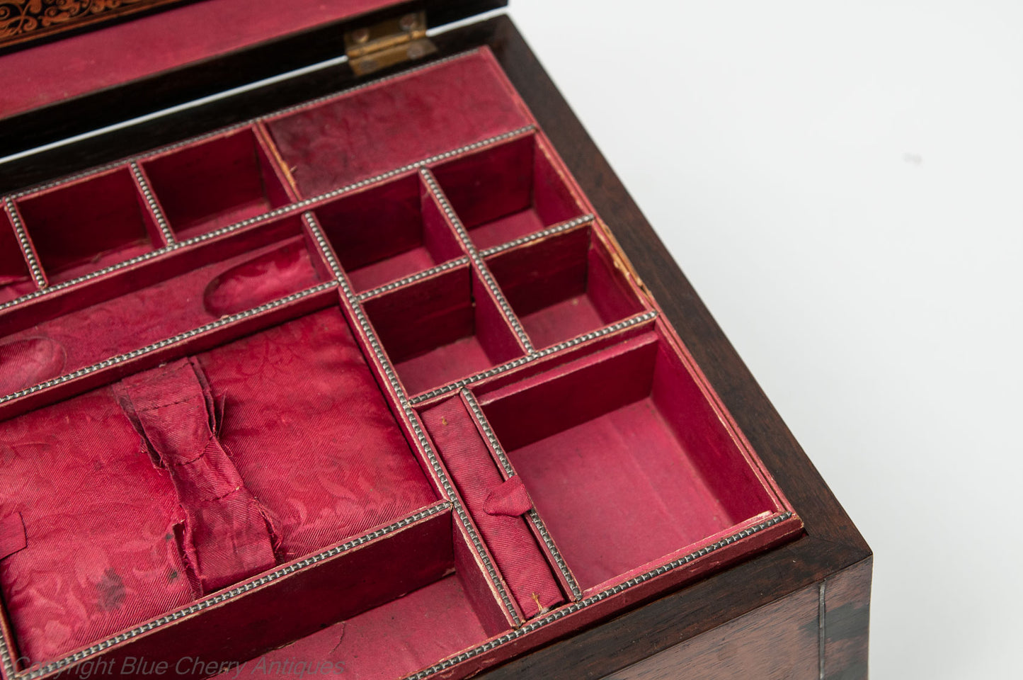 Antique 19th Century Rosewood & Mother of Pearl Ladies Work Box with Lock & Key (Code 1808)