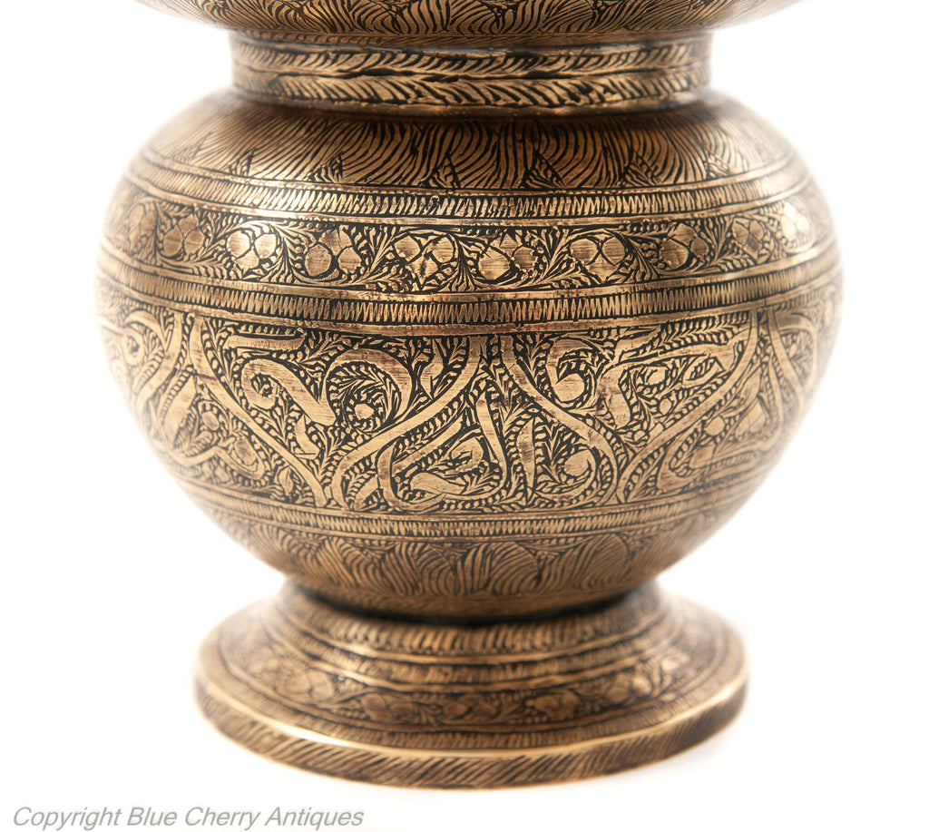 Antique Deccani Indian Islamic Benares Brass Chased Naskh Script Alms Bowl (Code 1823)