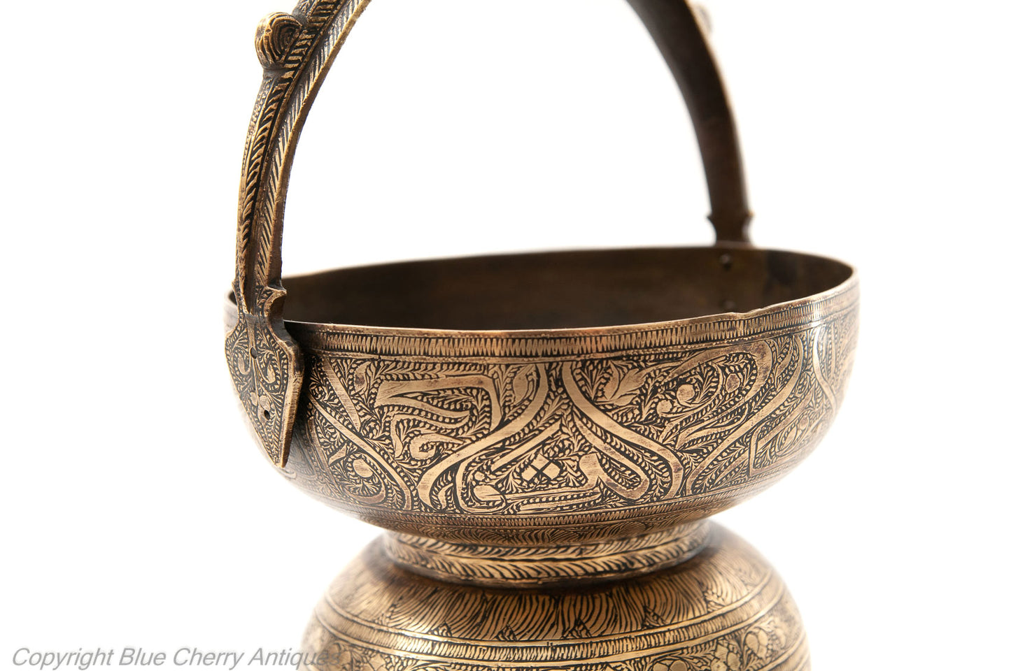 Antique Deccani Indian Islamic Benares Brass Chased Naskh Script Alms Bowl (Code 1823)
