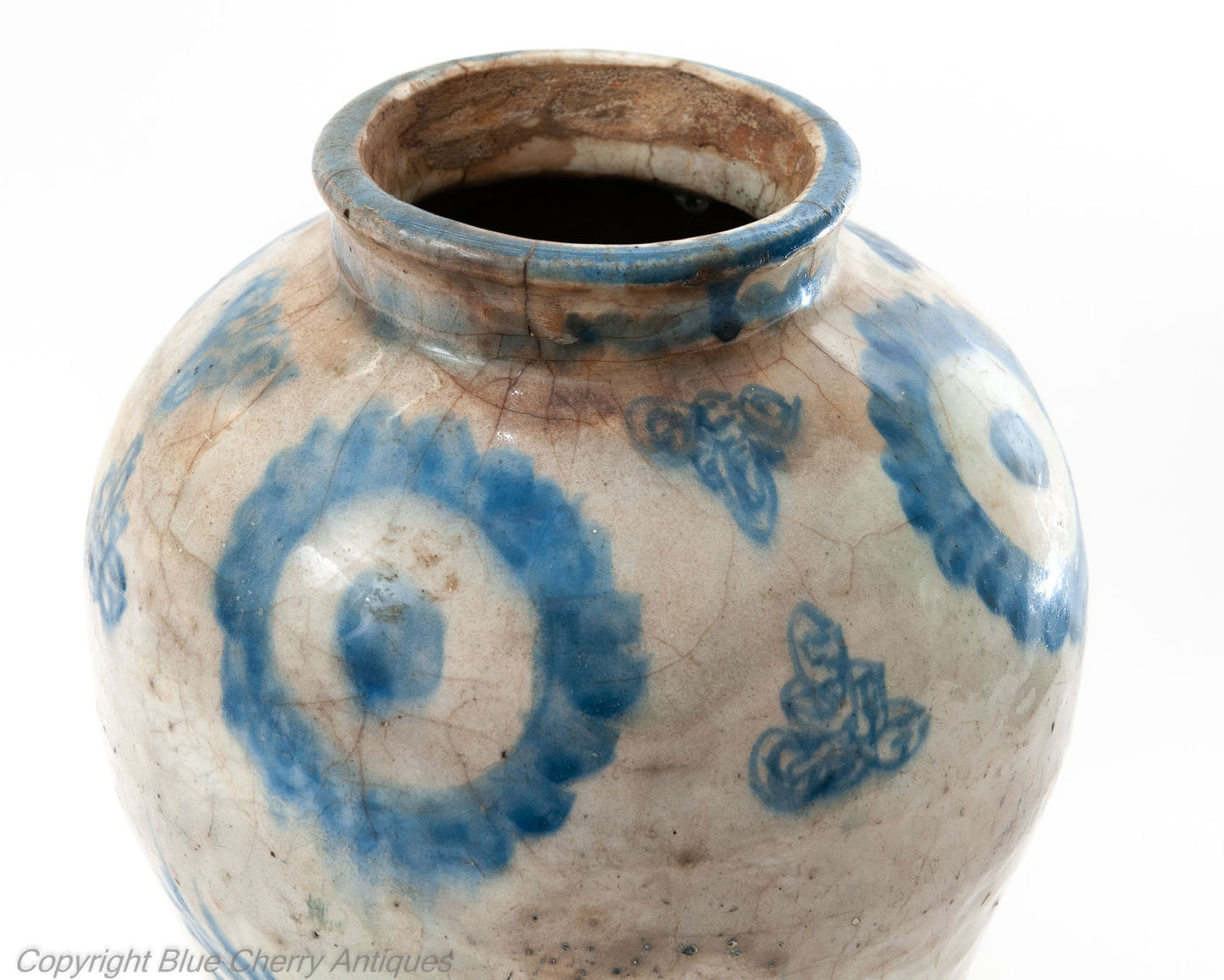 Mamluk or Safavid Islamic Antique Pottery Middle Eastern Fritware Jar - Blue Eye Design (Code 1828)