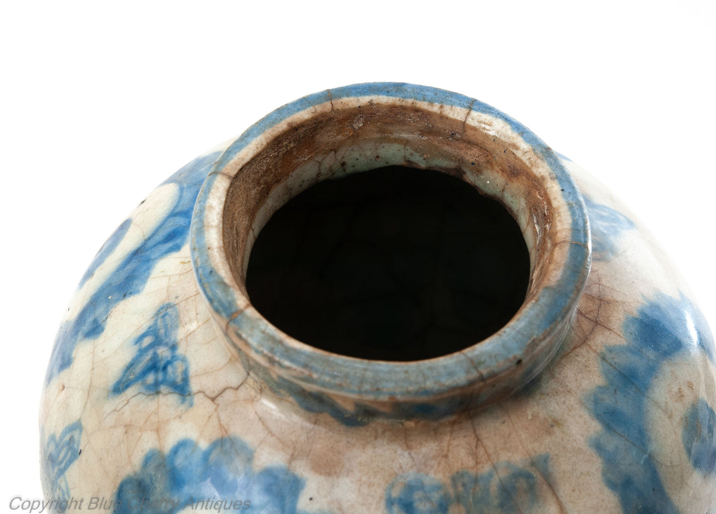 Mamluk or Safavid Islamic Antique Pottery Middle Eastern Fritware Jar - Blue Eye Design (Code 1828)
