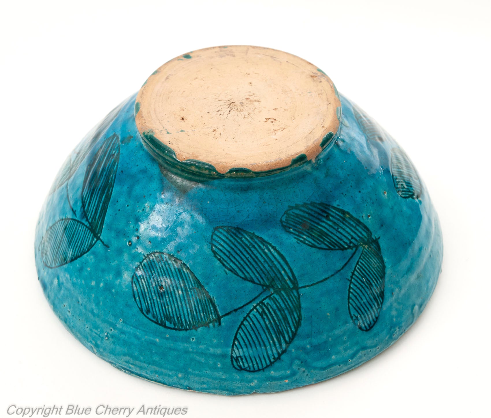 Antique Middle Eastern/ Qajar Large Turquoise Glaze Incised Pottery Bowl (Code 1833)