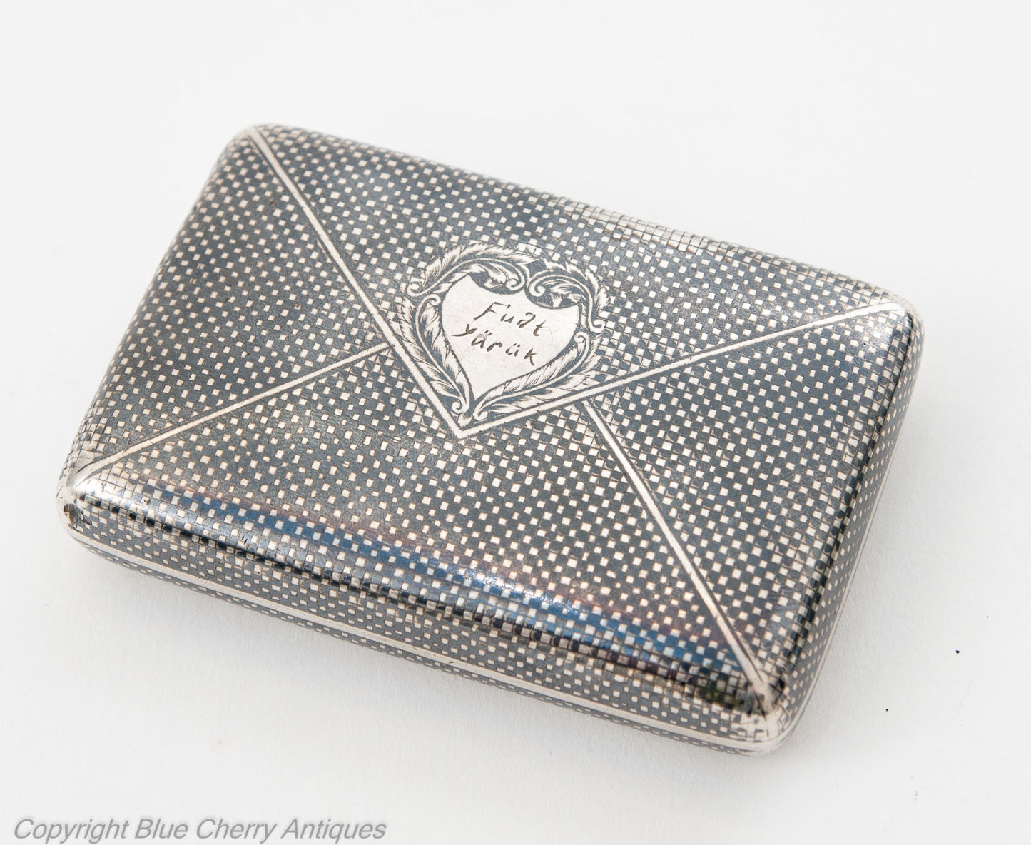 Antique Turkish Armenian Silver Niello Sweetheart Tobacco Case with Tughra Mark (Code 1836)