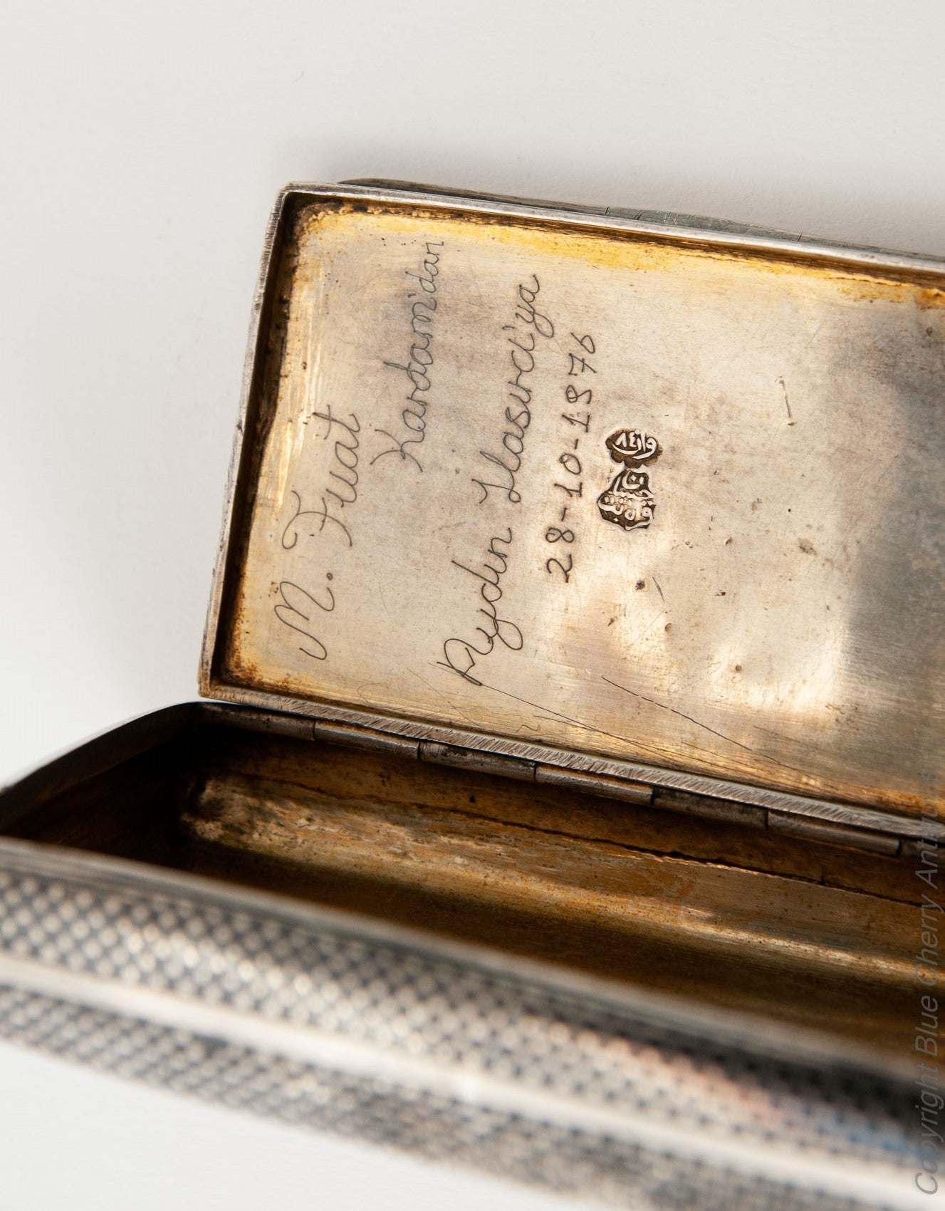 Antique Turkish Armenian Silver Niello Sweetheart Tobacco Case with Tughra Mark (Code 1836)