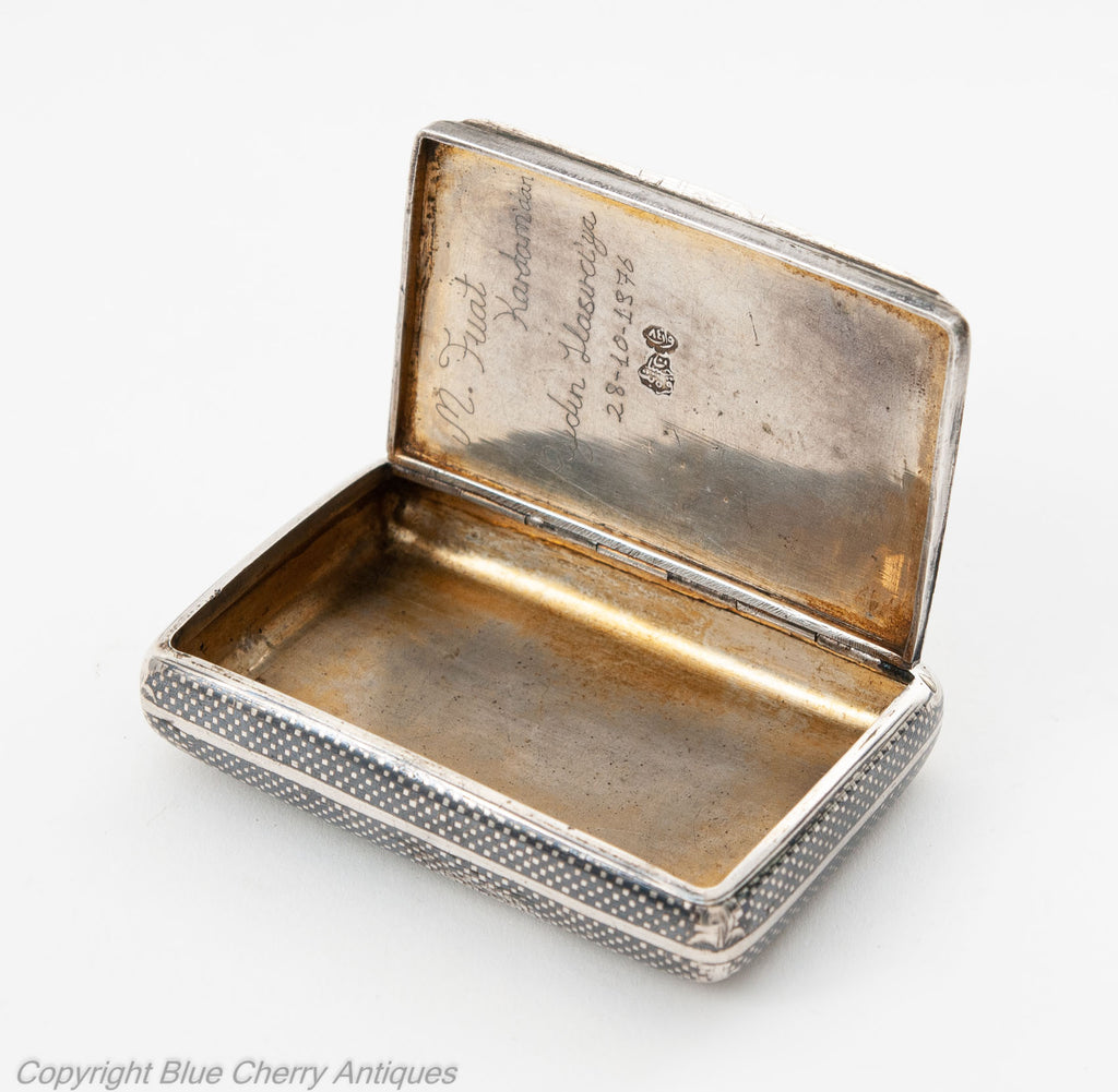 Antique Turkish Armenian Silver Niello Sweetheart Tobacco Case with Tughra Mark (Code 1836)