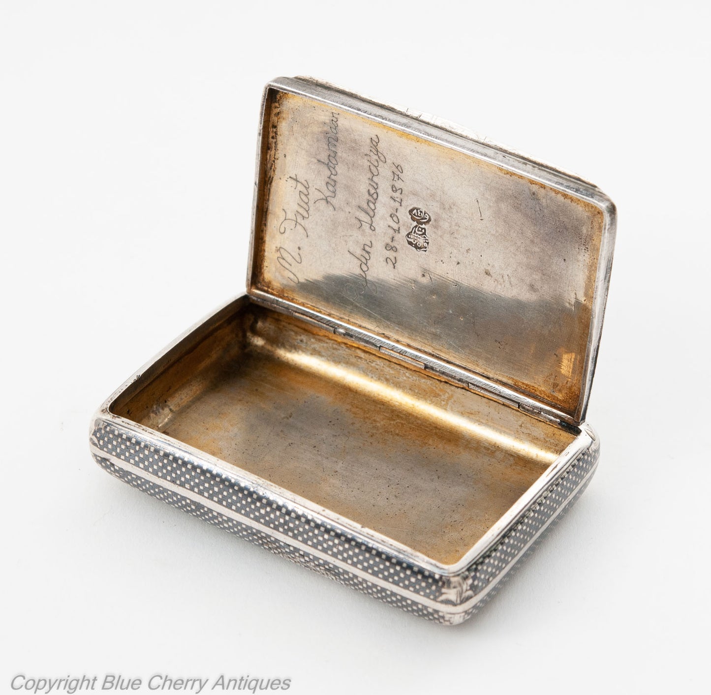 Antique Turkish Armenian Silver Niello Sweetheart Tobacco Case with Tughra Mark (Code 1836)