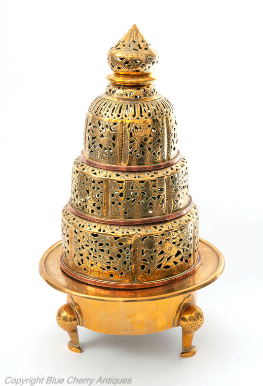 Antique Large Middle Eastern Pierced and Chased Brass Tiered Incense Burner (Code 1837)