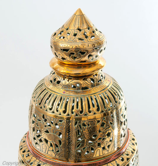 Antique Large Middle Eastern Pierced and Chased Brass Tiered Incense Burner (Code 1837)