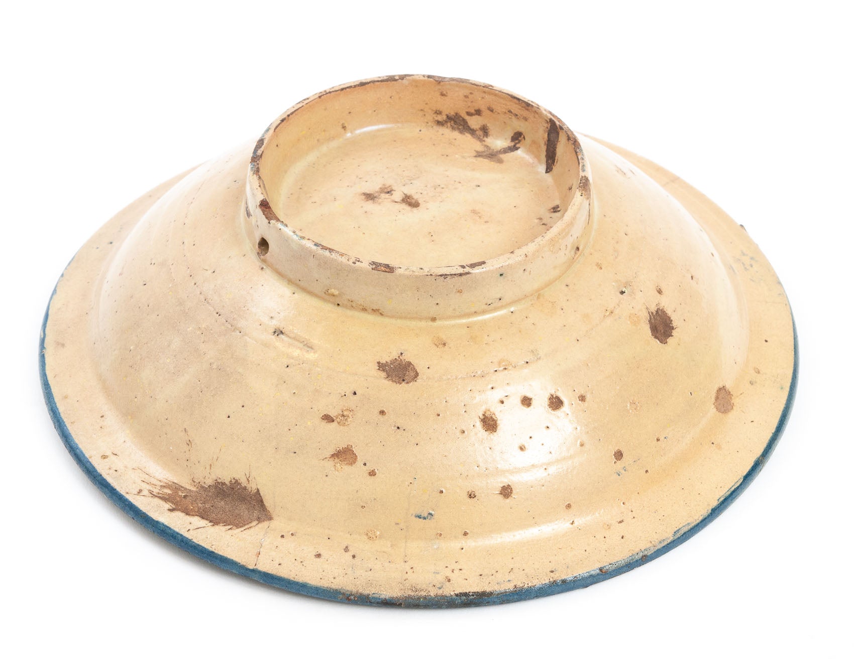 Rare Antique Moroccan Fes (Fez) Hand Made Pottery Slip Glazed Large Bowl (Code 1901)