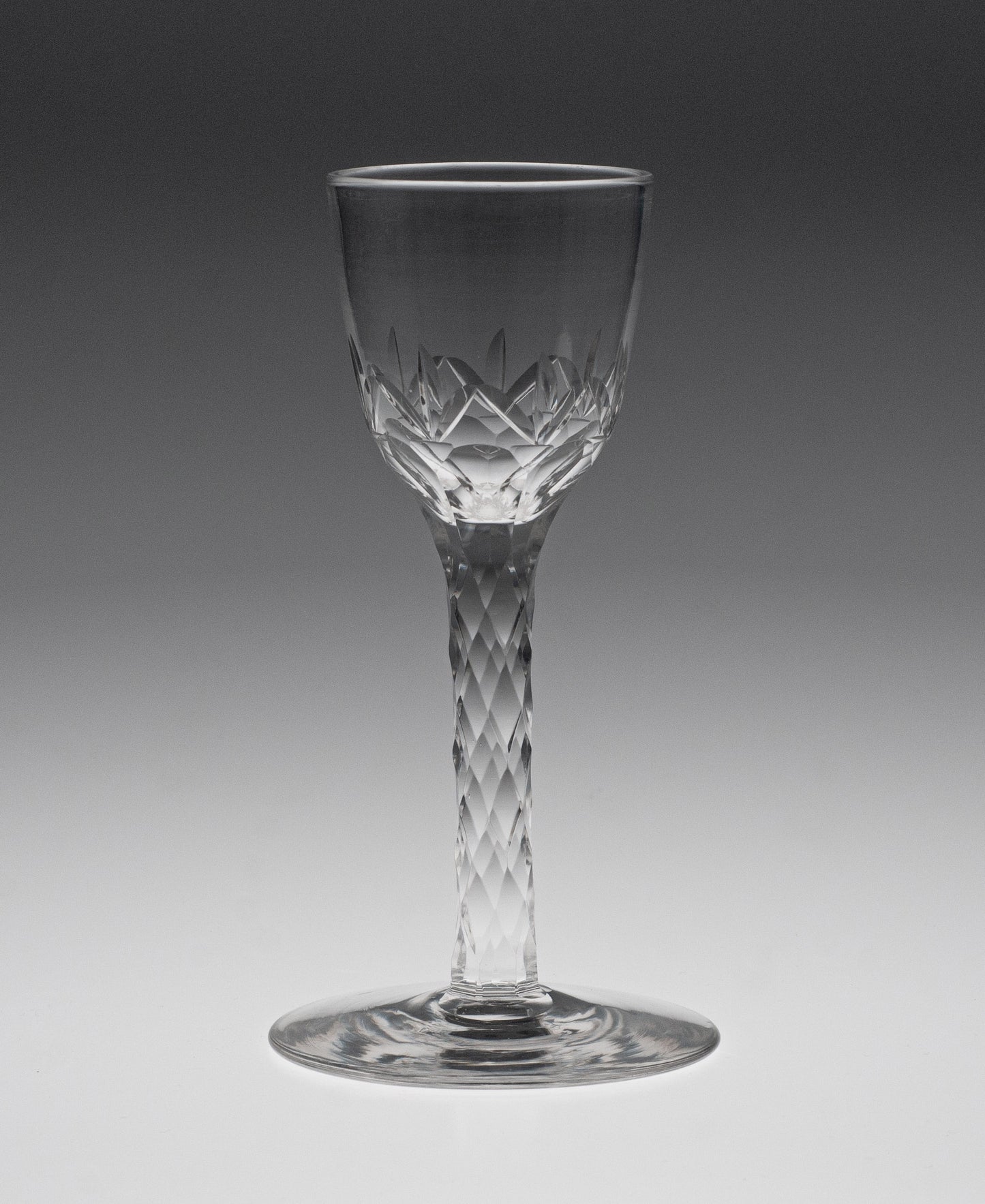 George III Antique English Facet Cut Stem Wine Glass with Rose Pattern Bowl (Code 1920)