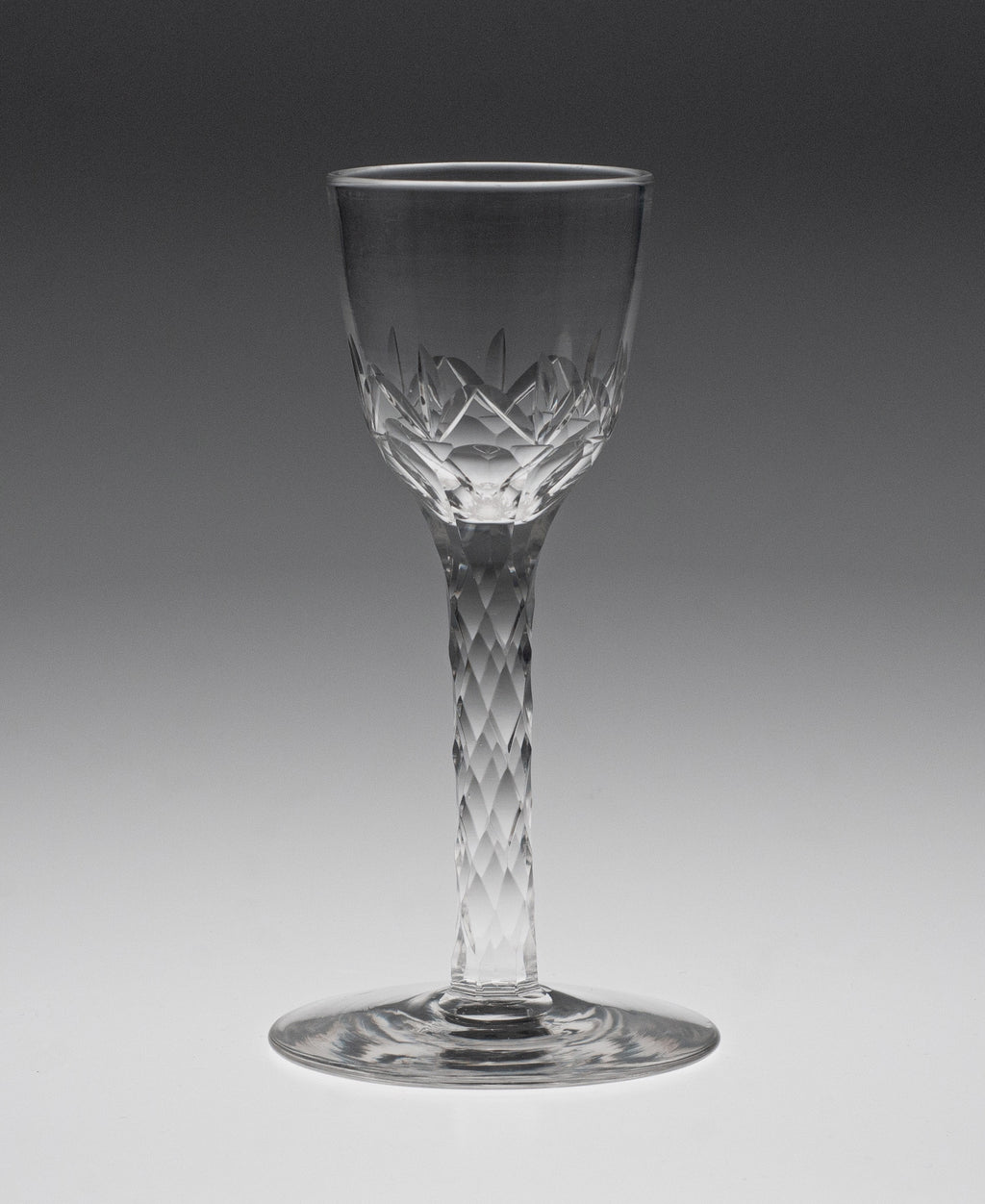 George III Antique English Facet Cut Stem Wine Glass with Rose Pattern Bowl (Code 1920)