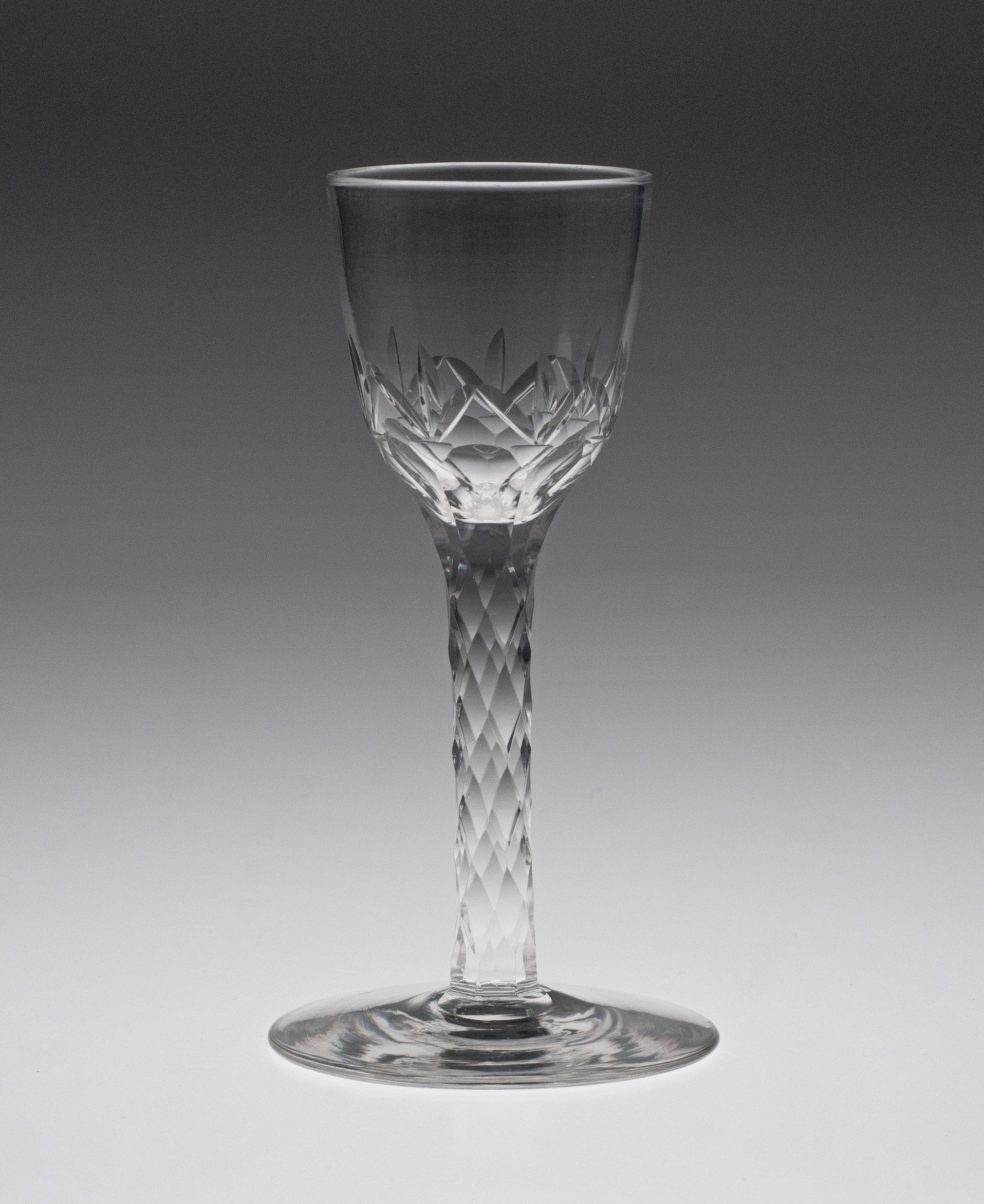 George III Antique English Facet Cut Stem Wine Glass with Rose Pattern Bowl (Code 1920)