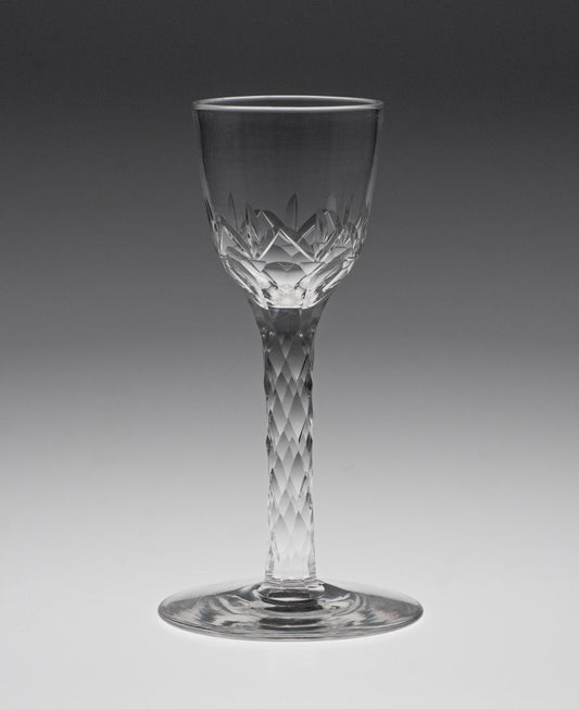 George III Antique English Facet Cut Stem Wine Glass with Rose Pattern Bowl (Code 1920)