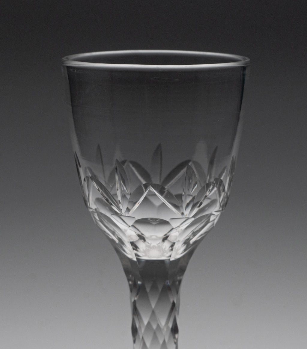 George III Antique English Facet Cut Stem Wine Glass with Rose Pattern Bowl (Code 1920)