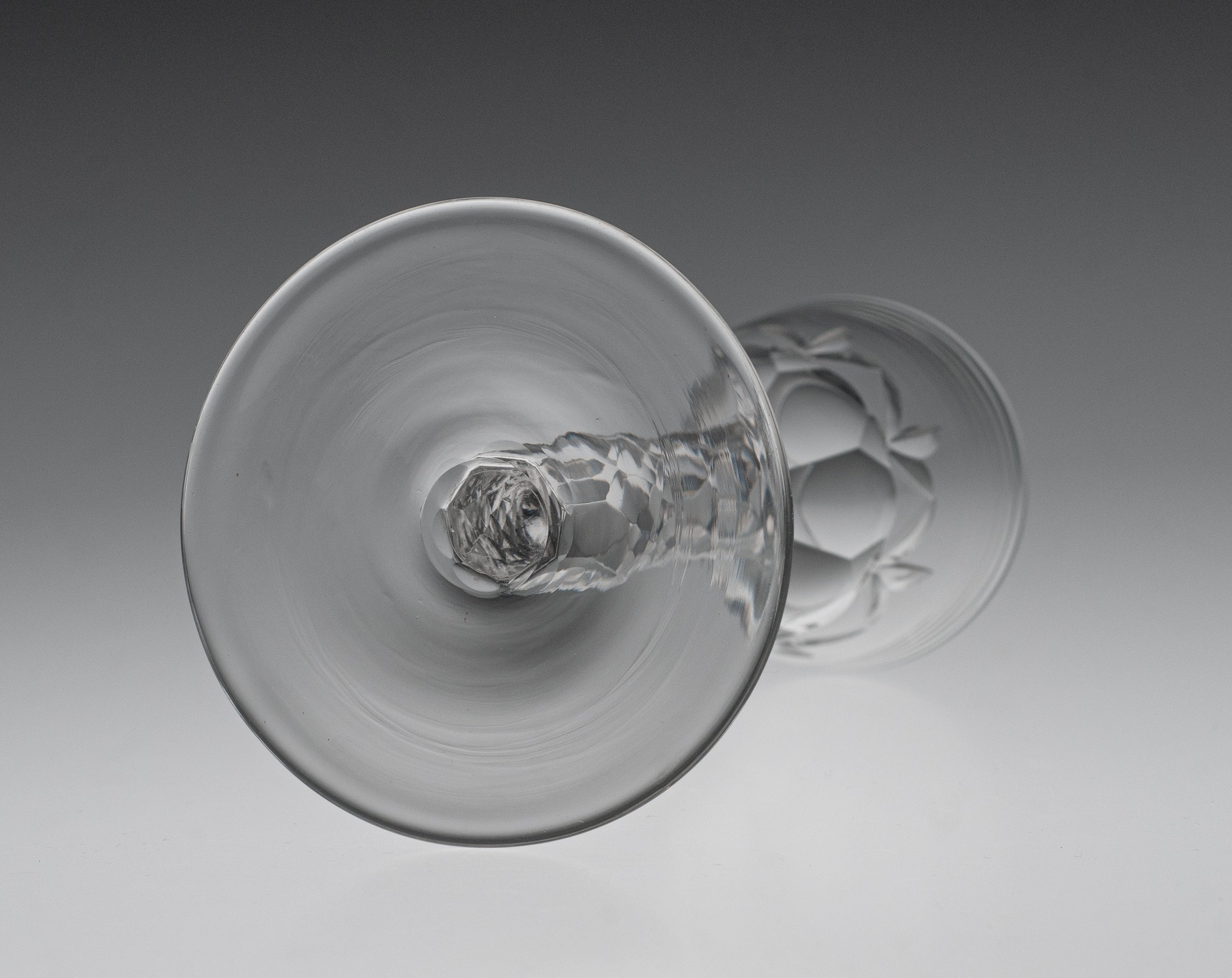 George III Antique English Facet Cut Stem Wine Glass with Rose Pattern Bowl (Code 1920)
