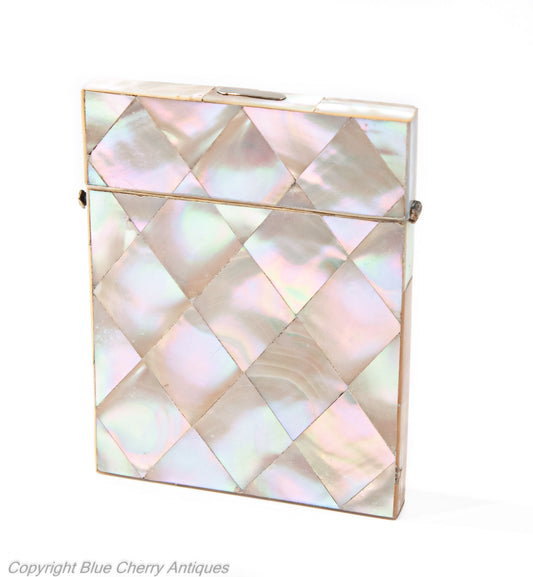 Antique Victorian Diamond Panel Iridescent Mother of Pearl Calling Card Case (Code 1925)