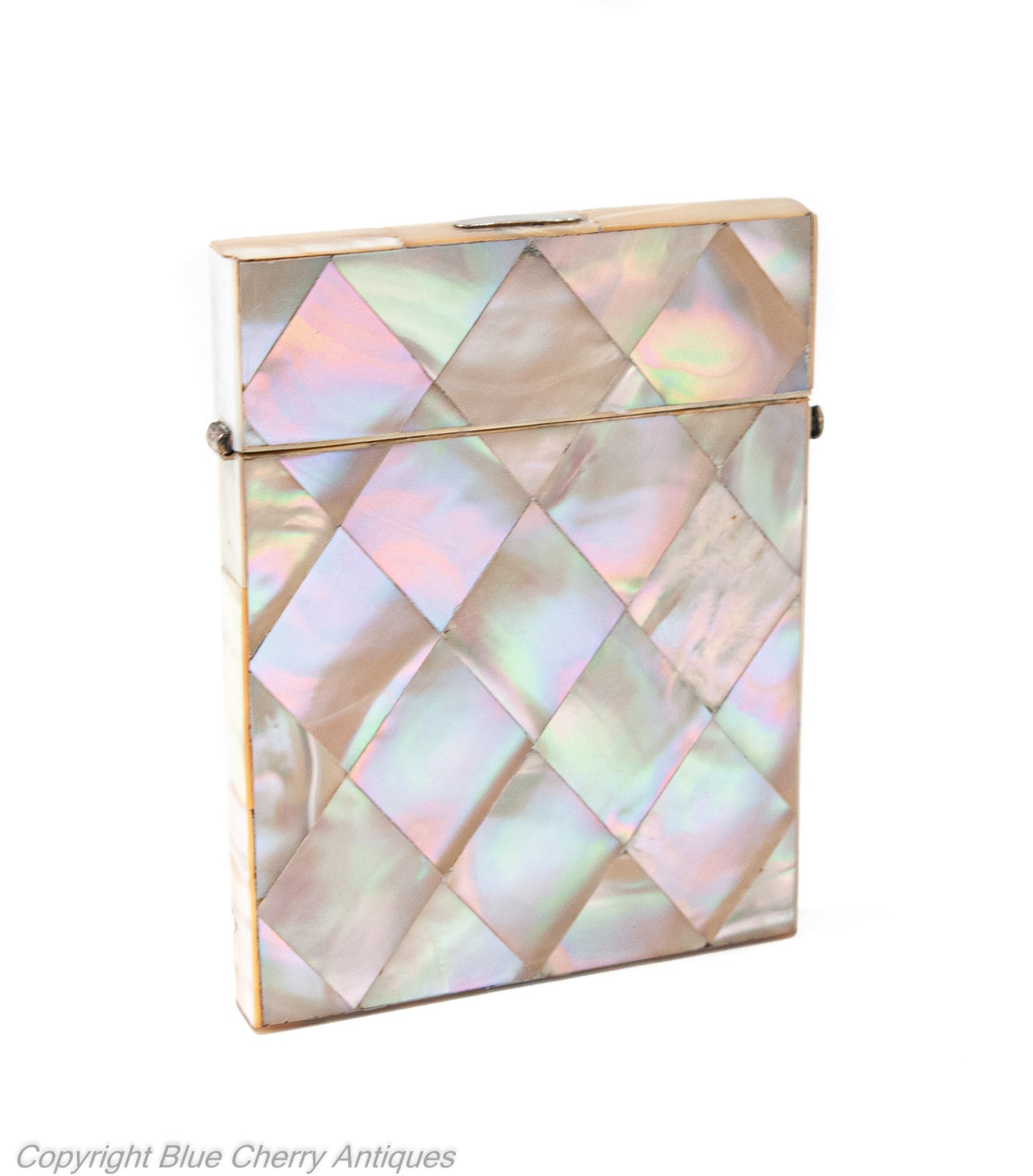 Antique Victorian Diamond Panel Iridescent Mother of Pearl Calling Card Case (Code 1925)