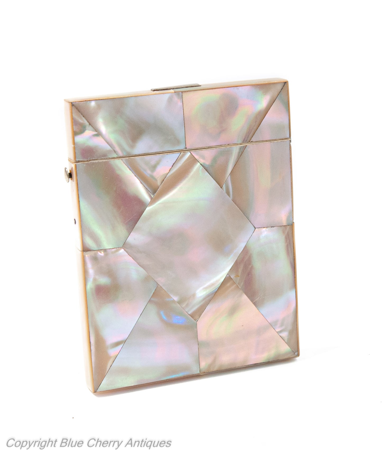Antique Victorian Mother of Pearl Calling Card Case with Pink Iridescence (Code 1930)