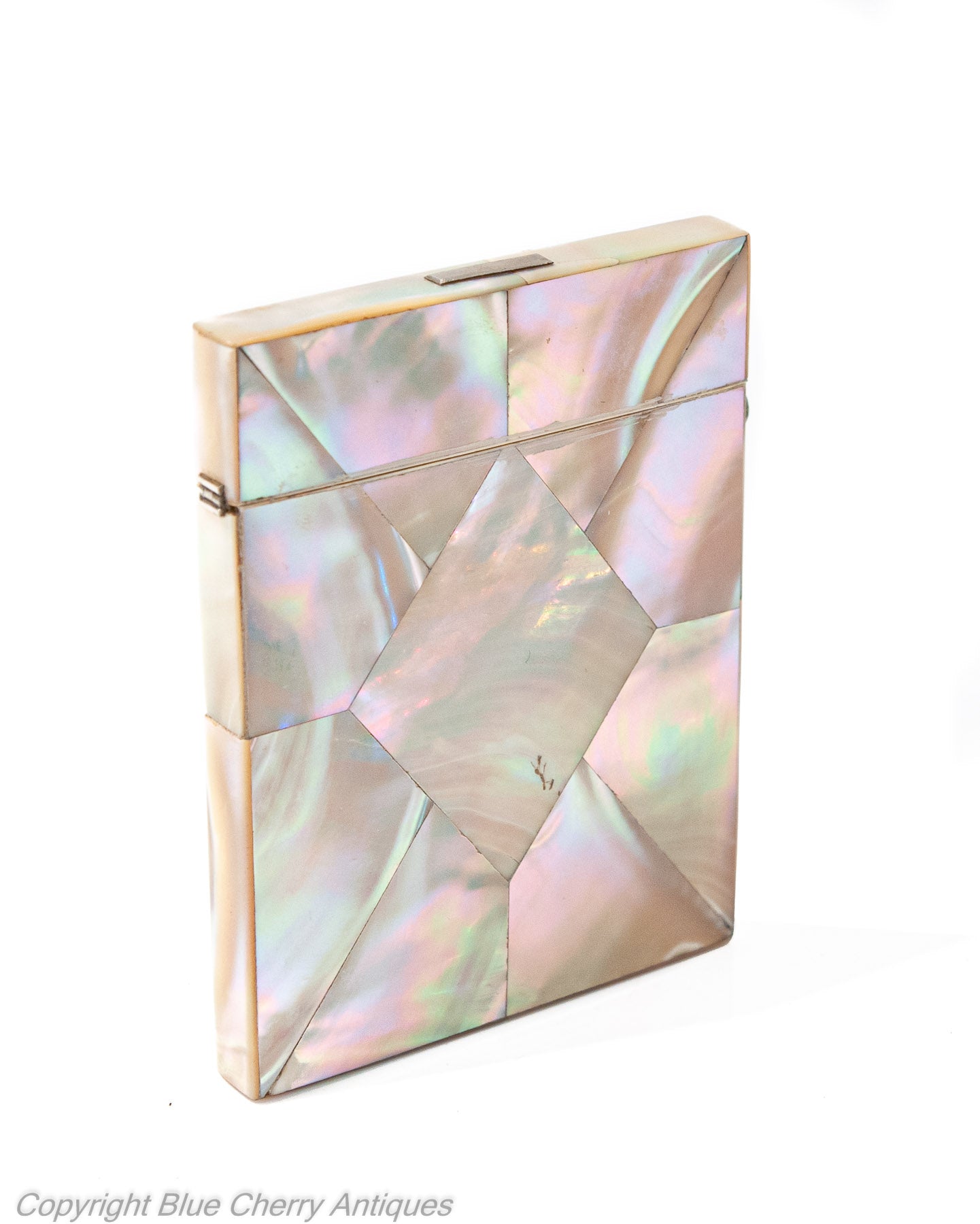 Antique Victorian Mother of Pearl Calling Card Case with Pink Iridescence (Code 1930)