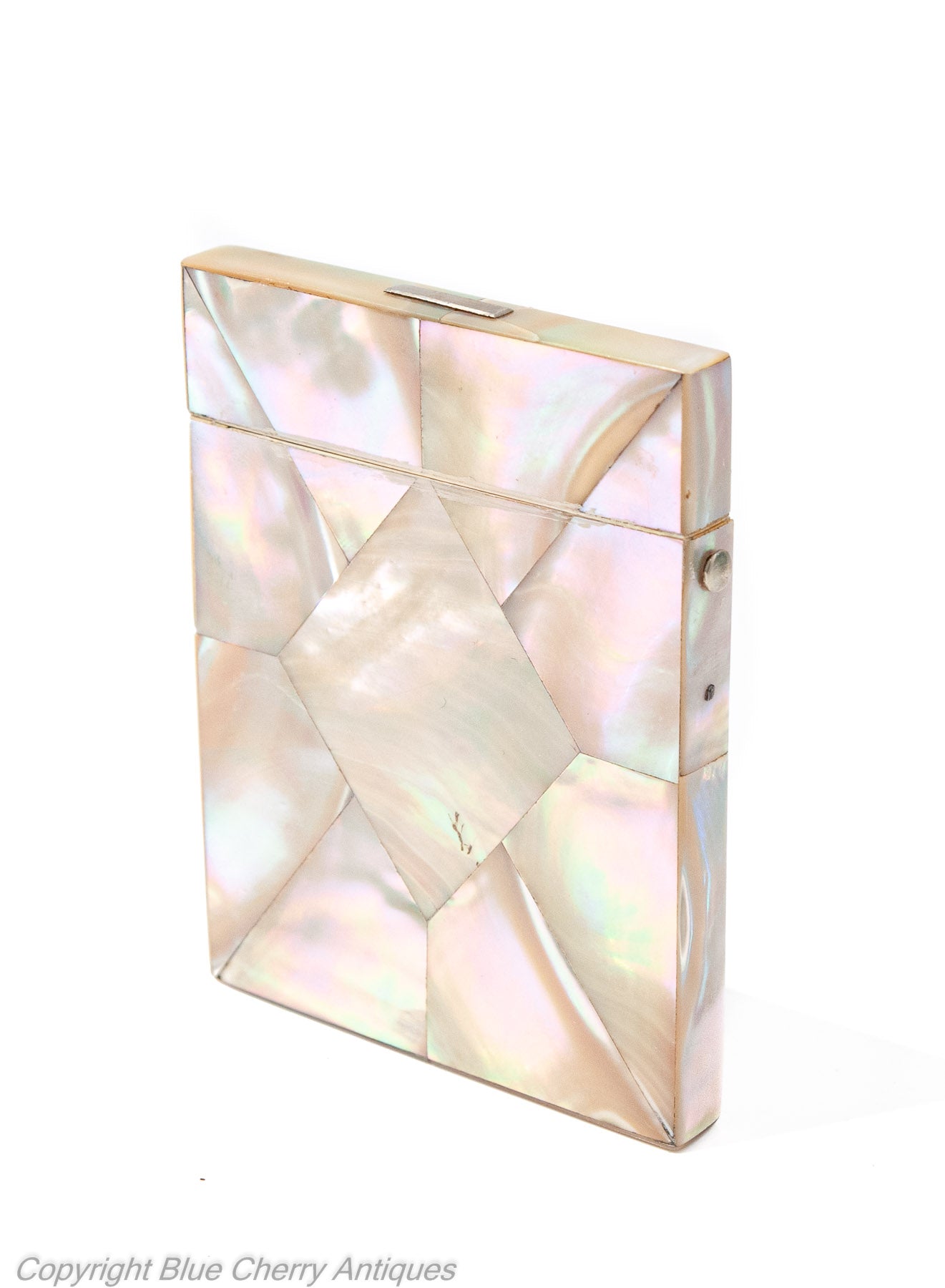 Antique Victorian Mother of Pearl Calling Card Case with Pink Iridescence (Code 1930)