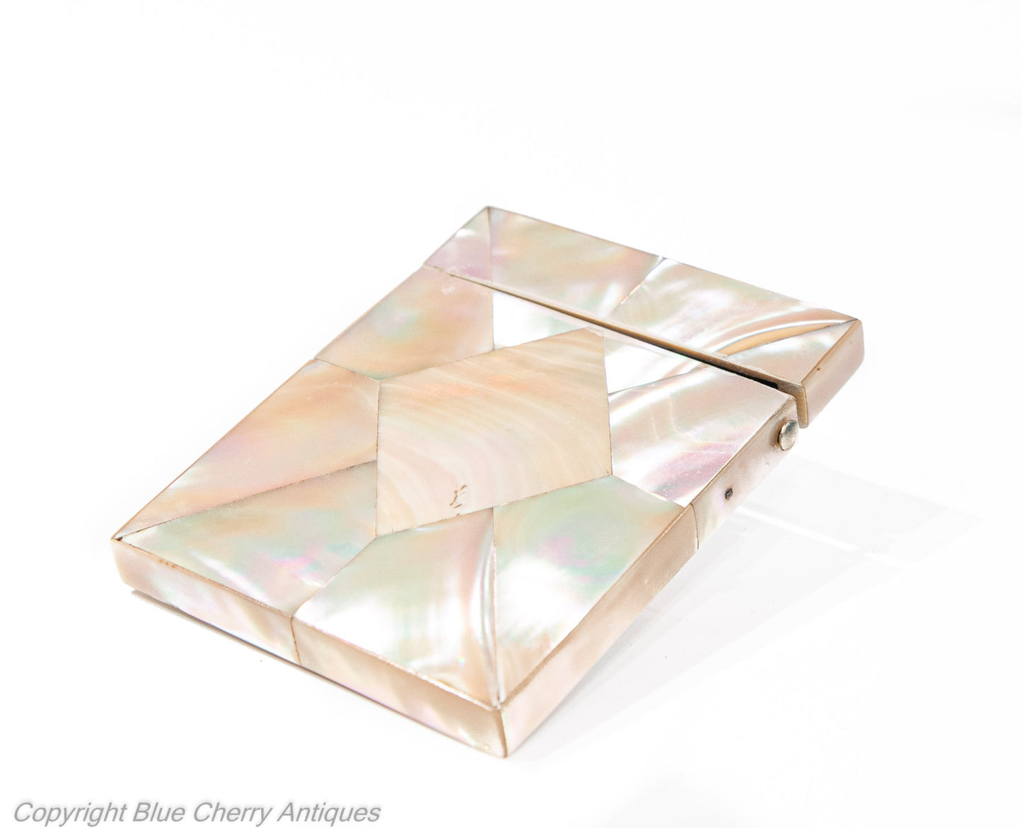 Antique Victorian Mother of Pearl Calling Card Case with Pink Iridescence (Code 1930)
