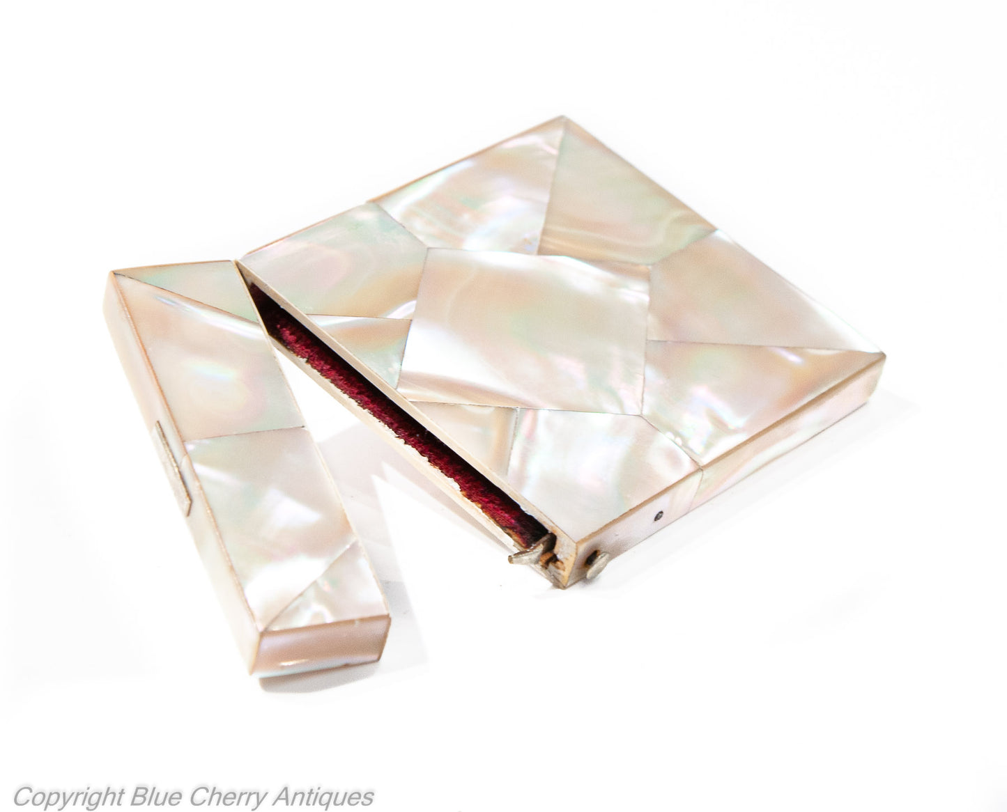 Antique Victorian Mother of Pearl Calling Card Case with Pink Iridescence (Code 1930)